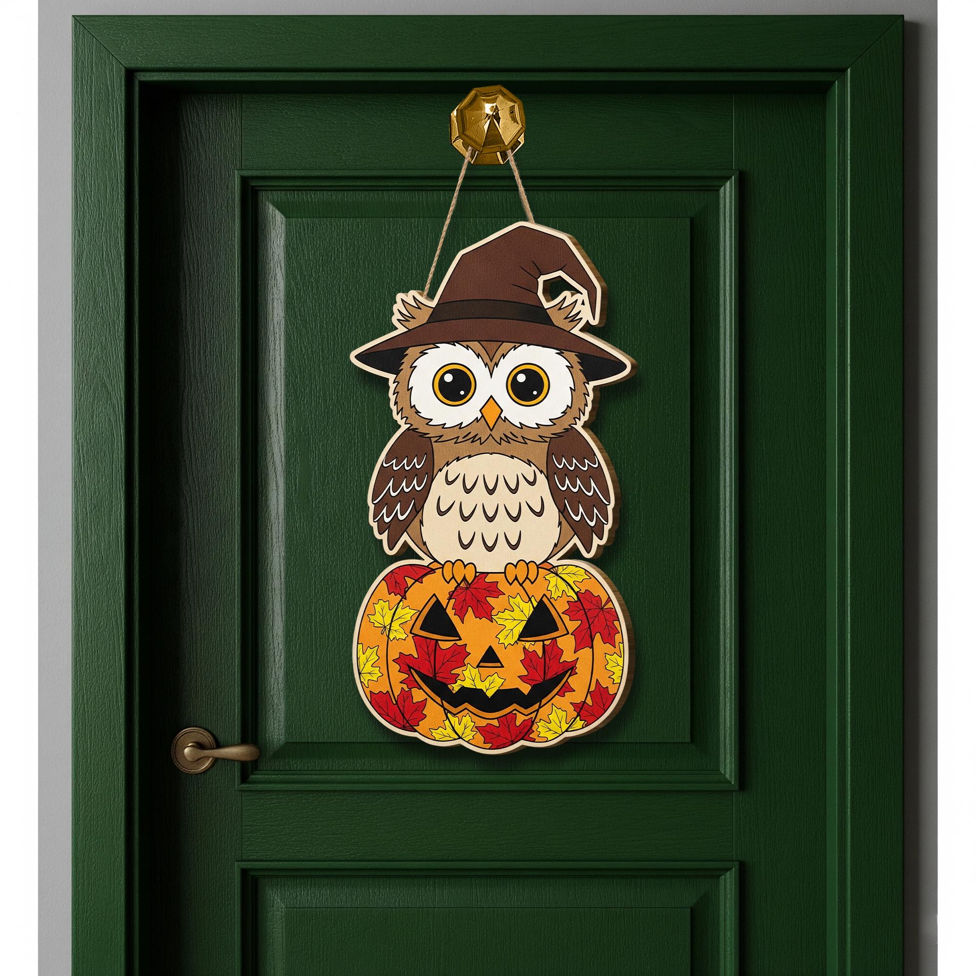 Halloween Owl Door Hanger, Autumn Pumpkin Decor, Spooky Season Wall Art, Fall Owl Tiered Tray Sign, Woodland Animal Gift