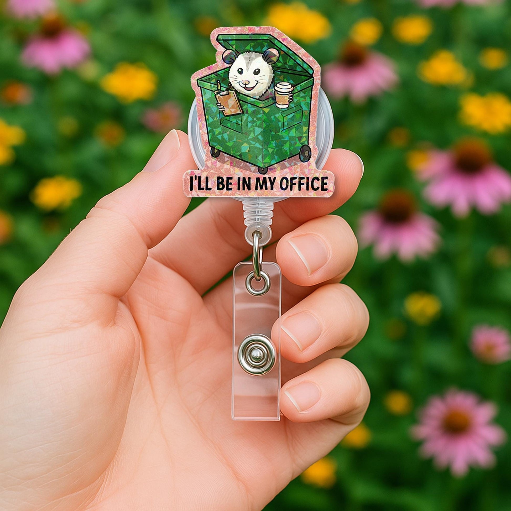 Funny Opossum Badge Reel - "I'll Be in My Office" Dumpster ID Holder | Cute Retractable Clip for Nurses, Teachers, and Office Staff