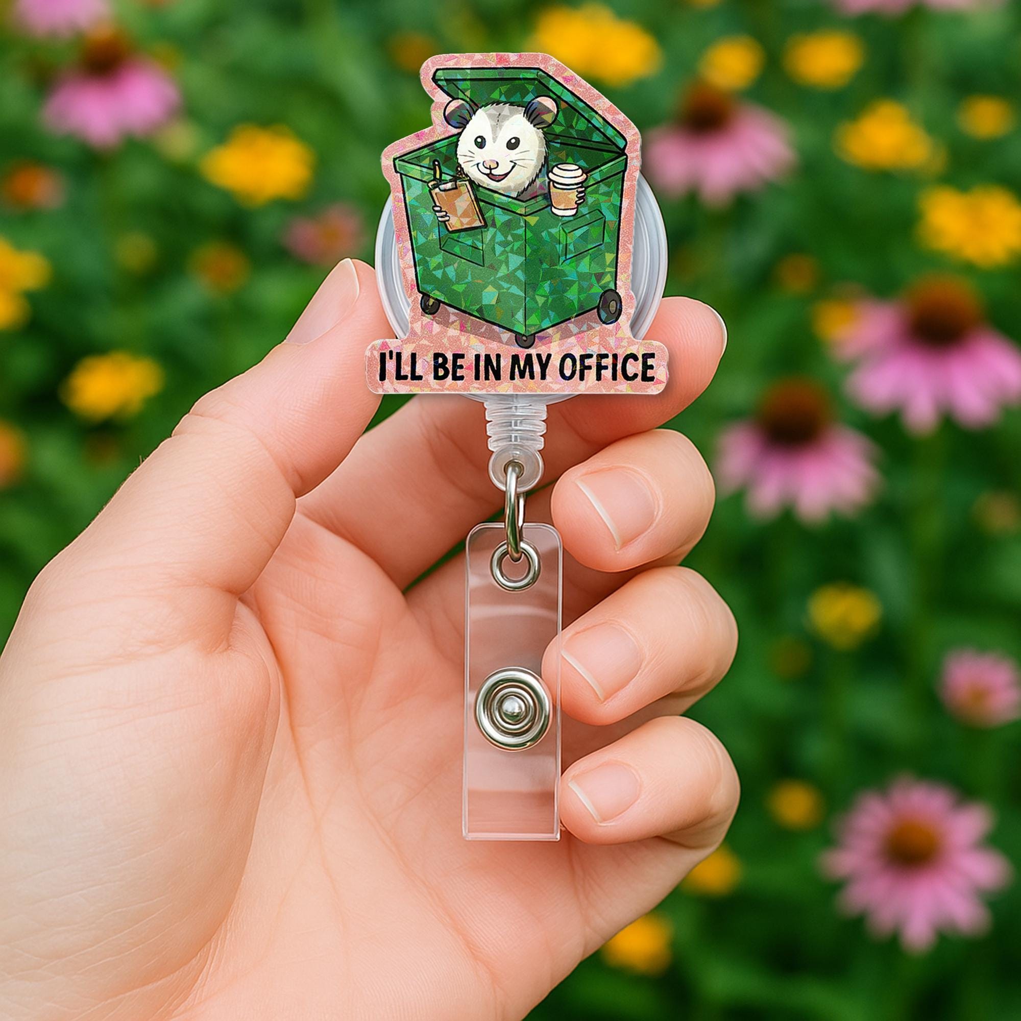 Funny Opossum Badge Reel - "I'll Be in My Office" Dumpster ID Holder | Cute Retractable Clip for Nurses, Teachers, and Office Staff
