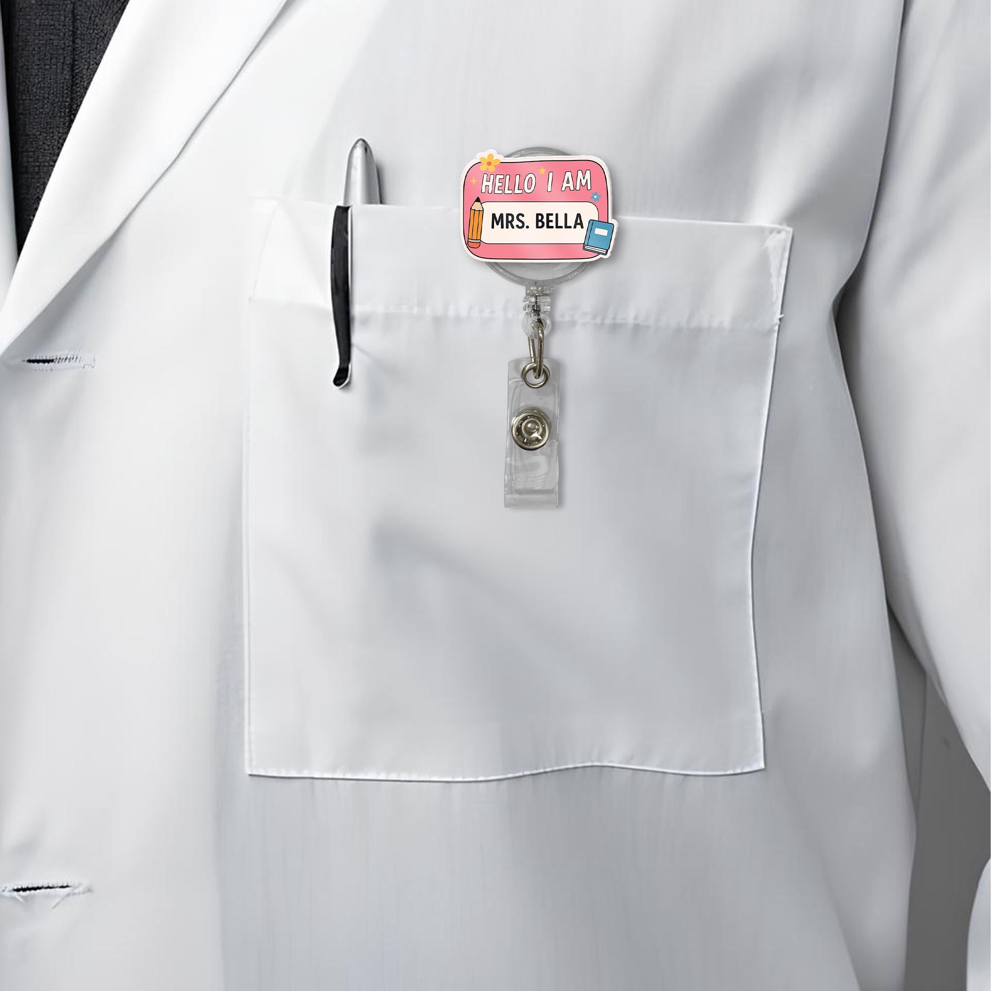 Personalized “Hello I Am” Badge Reel – Cute Retractable ID Holder for Teachers, Nurses & Office Professionals