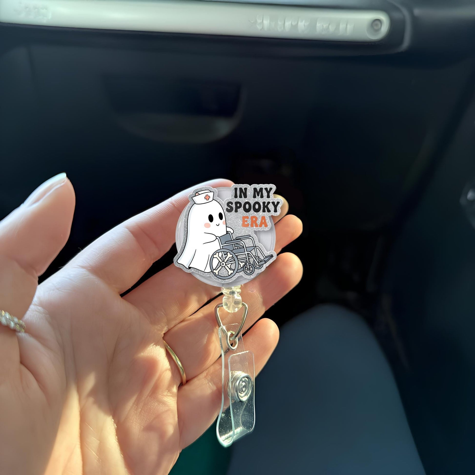 Spooky Era Ghost Nurse Badge Reel, Halloween Retractable ID Holder, Cute Nurse Badge Clip, Wheelchair Medical Badge Accessory