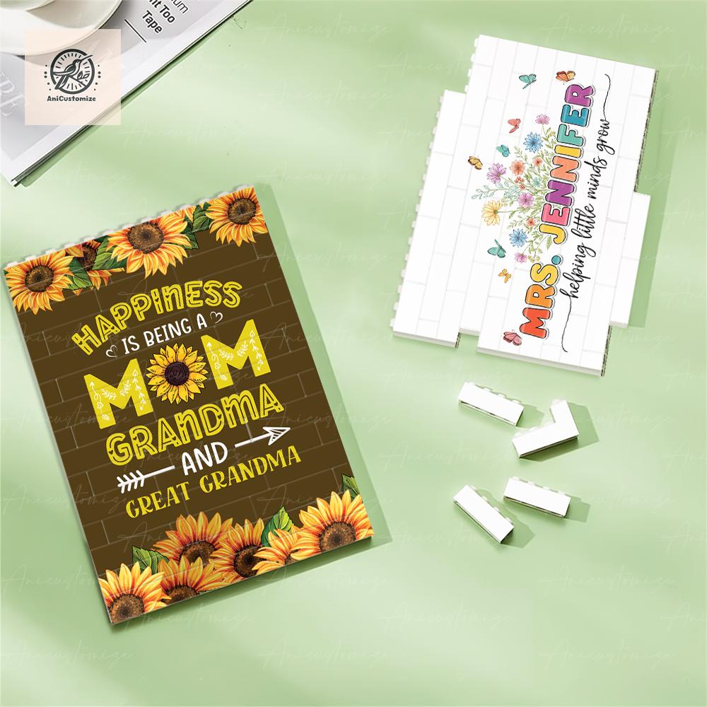 Personalized Teacher Name Building Brick Sign – Helping Little Minds Grow Floral Decor – Custom Classroom Wall Art for Teachers, Educators