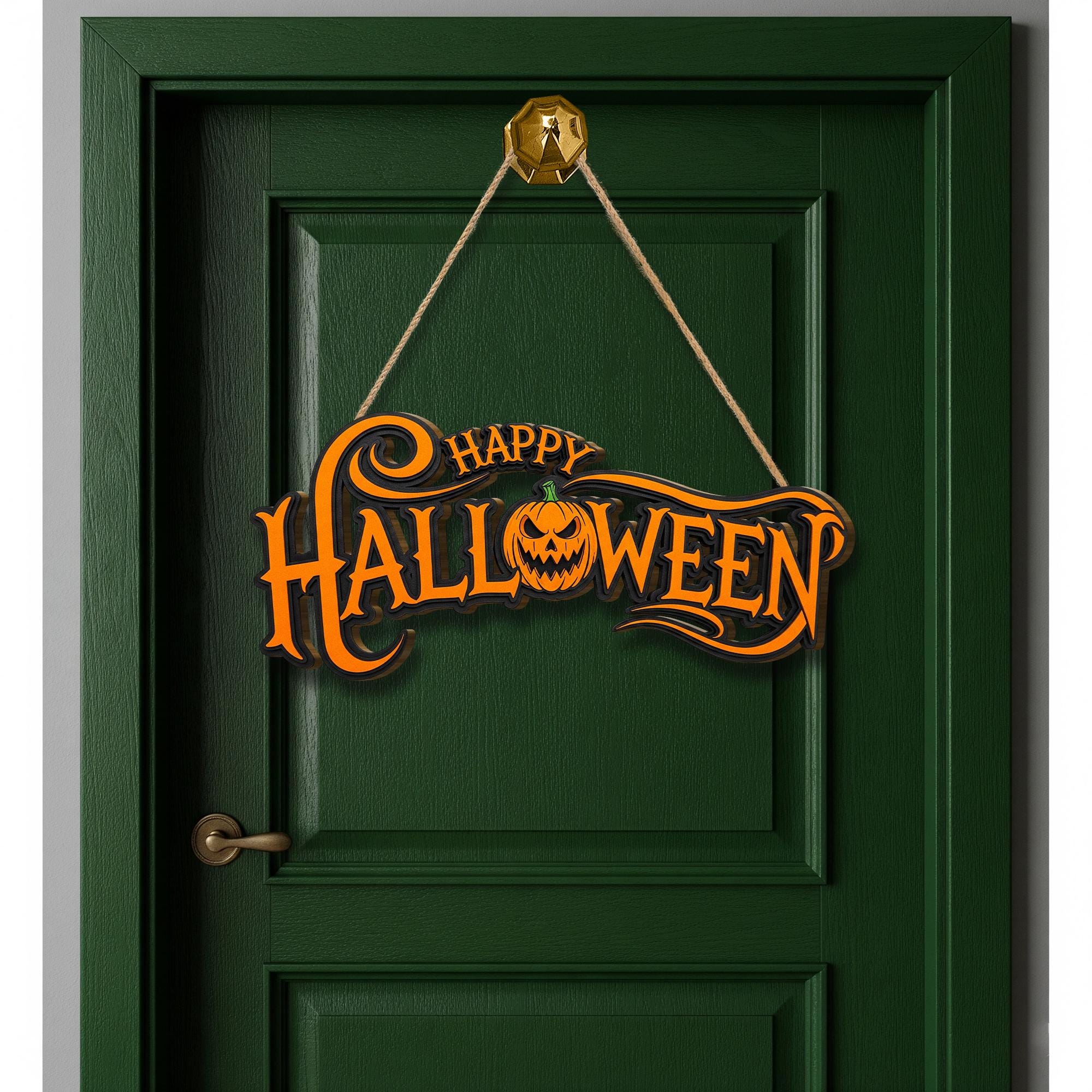 Happy Halloween Door Sign – Pumpkin Wall Hanger, Spooky Porch Decor, Orange Black Fall Sign, Halloween Party Welcome Ornament