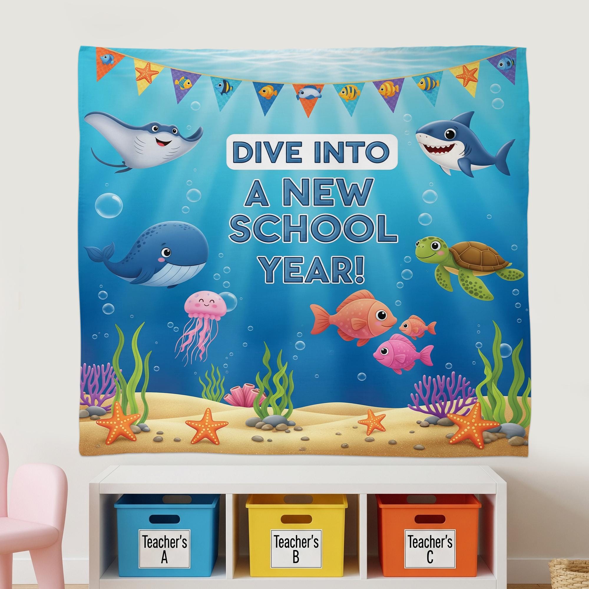 Ocean Theme Classroom Tapestry, Dive Into New School Year Banner, Under the Sea Teacher Decor, Back to School Wall Art