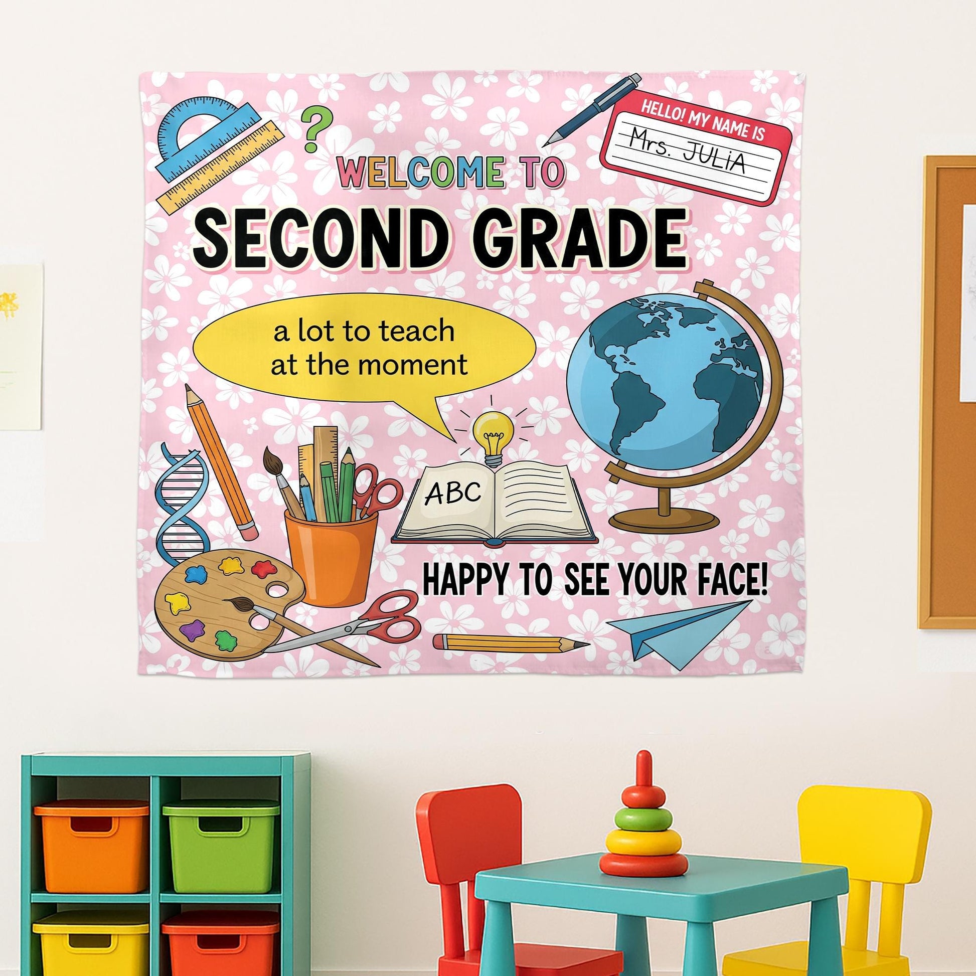 Welcome Back Teacher Tapestry, Grade Classroom Banner, Cute School Wall Decor, Personalized Grade Sign, Back to School Art