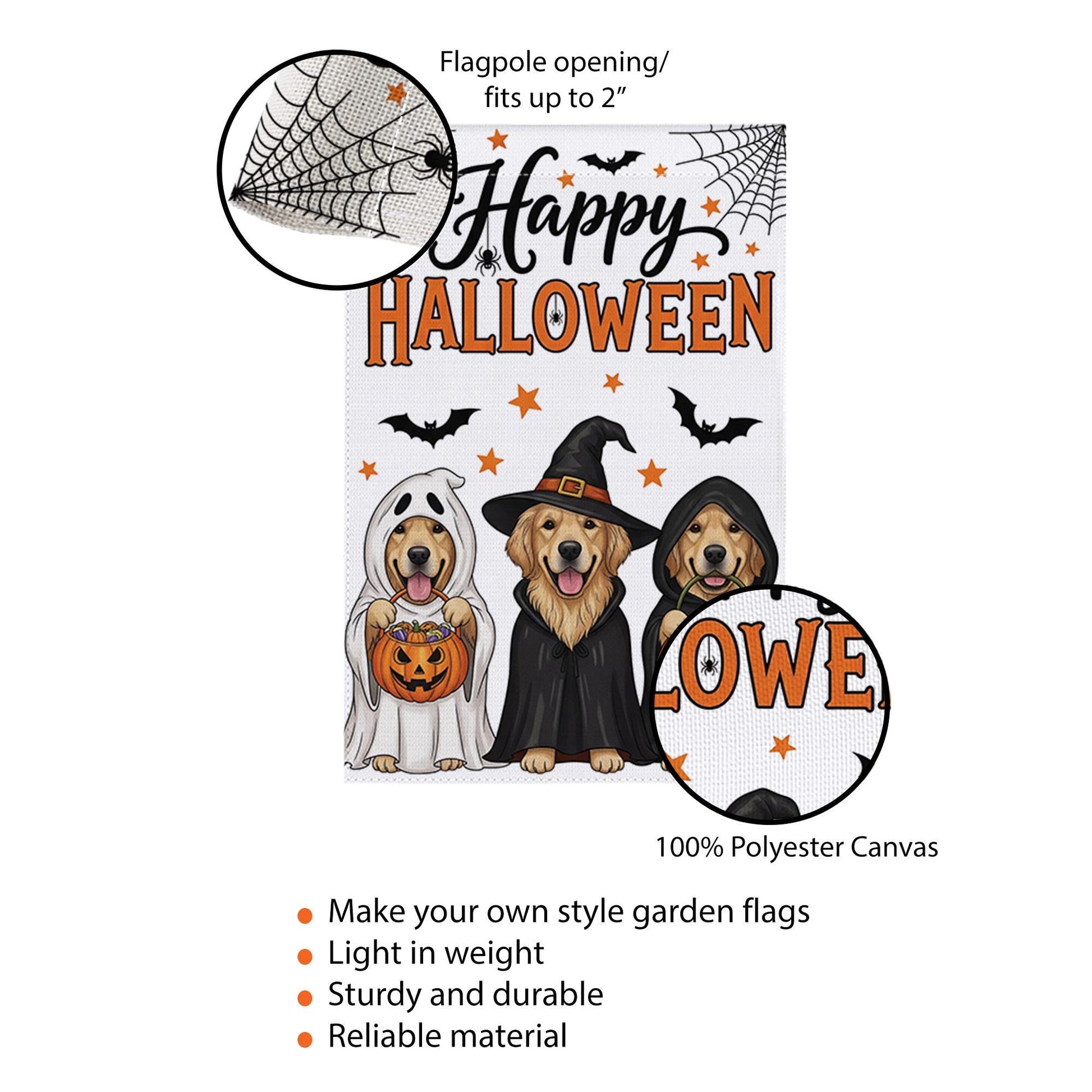 Halloween Dog Garden Flag , Golden Retriever Fall Yard Decor, Cute Dog Witch Ghost Banner, Trick or Treat Outdoor Decoration