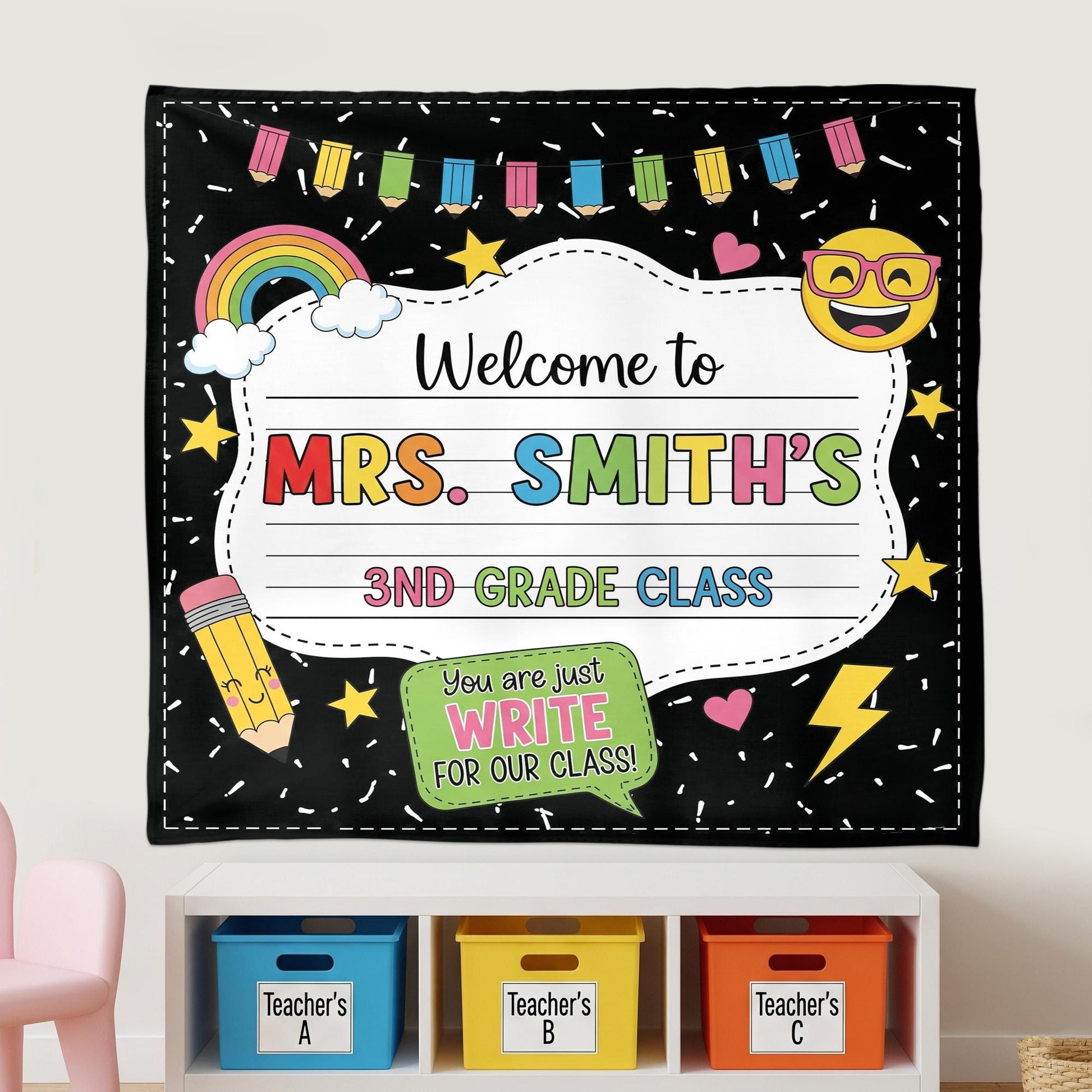 Custom Grade Classroom Tapestry, Welcome Back Teacher Banner, Personalized Class Sign, Cute School Wall Decor, Back to School Art