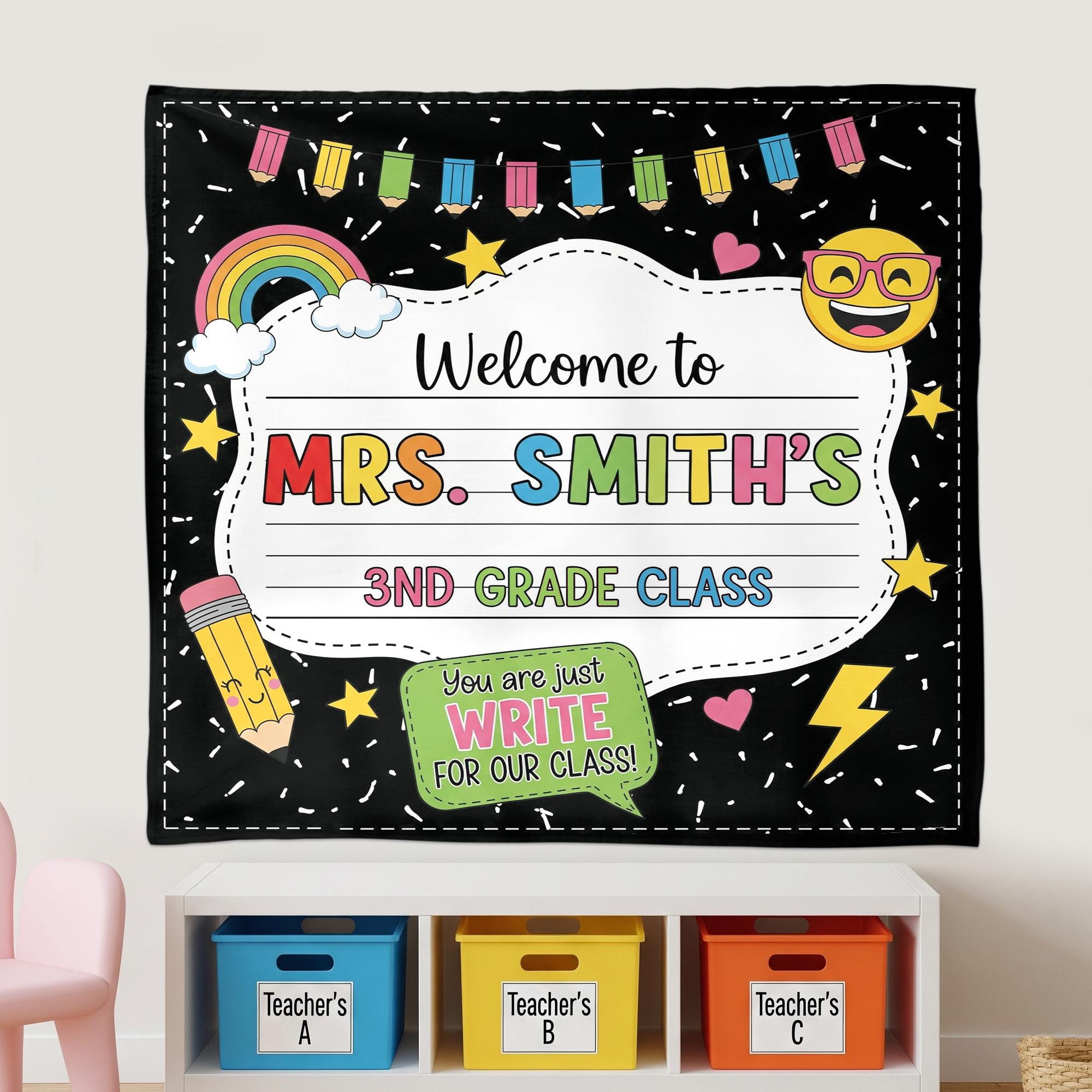 Custom Grade Classroom Tapestry, Welcome Back Teacher Banner, Personalized Class Sign, Cute School Wall Decor, Back to School Art