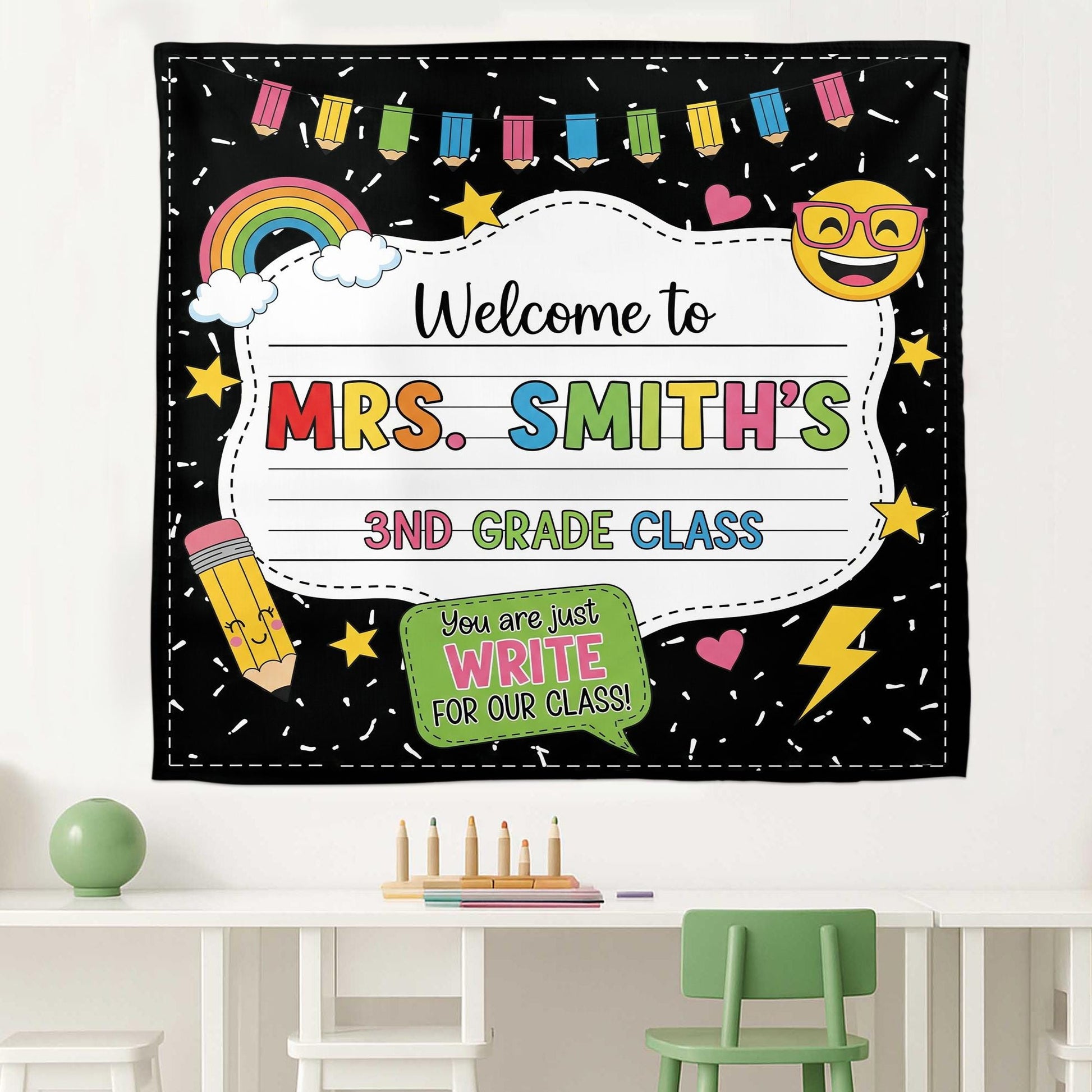 Custom Grade Classroom Tapestry, Welcome Back Teacher Banner, Personalized Class Sign, Cute School Wall Decor, Back to School Art