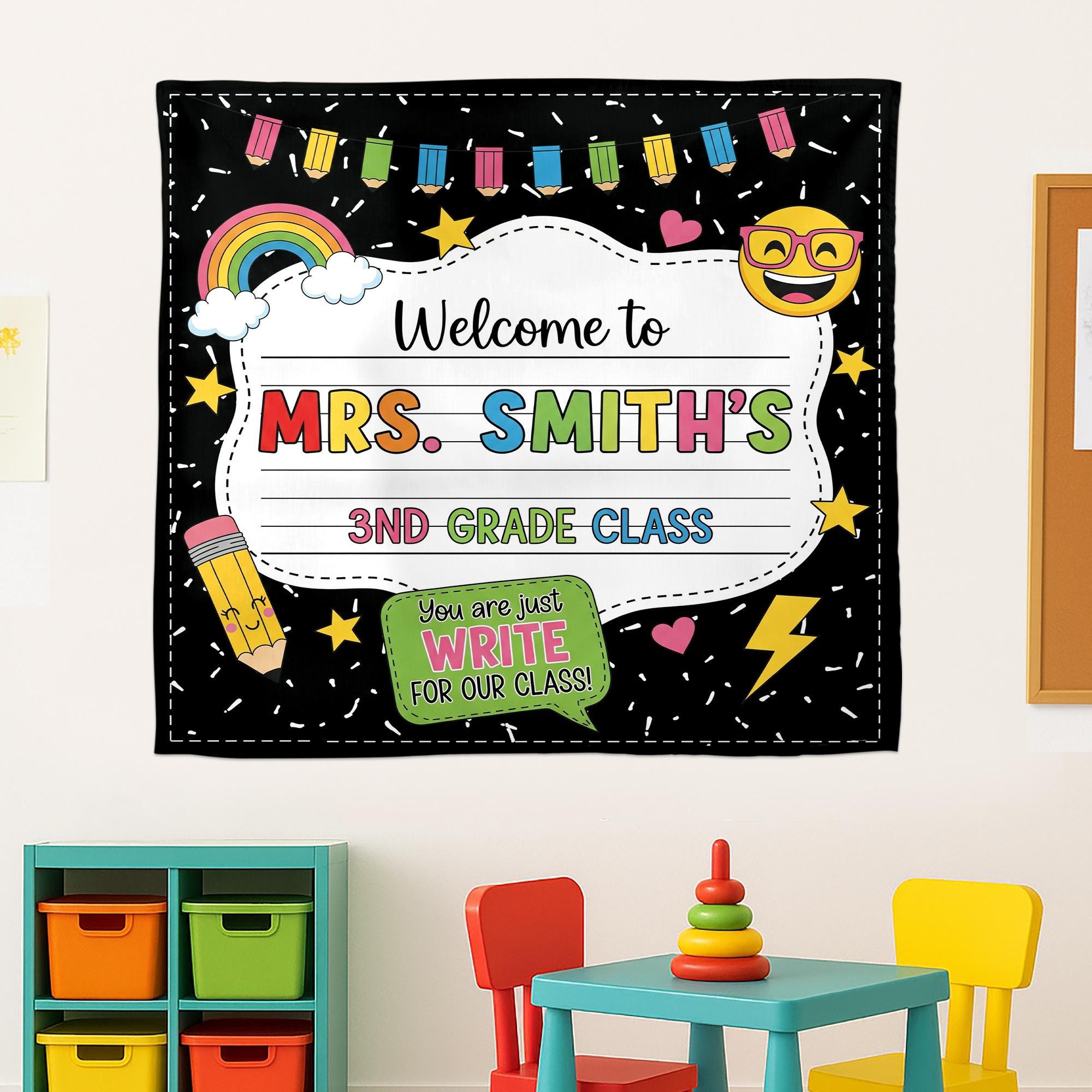 Custom Grade Classroom Tapestry, Welcome Back Teacher Banner, Personalized Class Sign, Cute School Wall Decor, Back to School Art