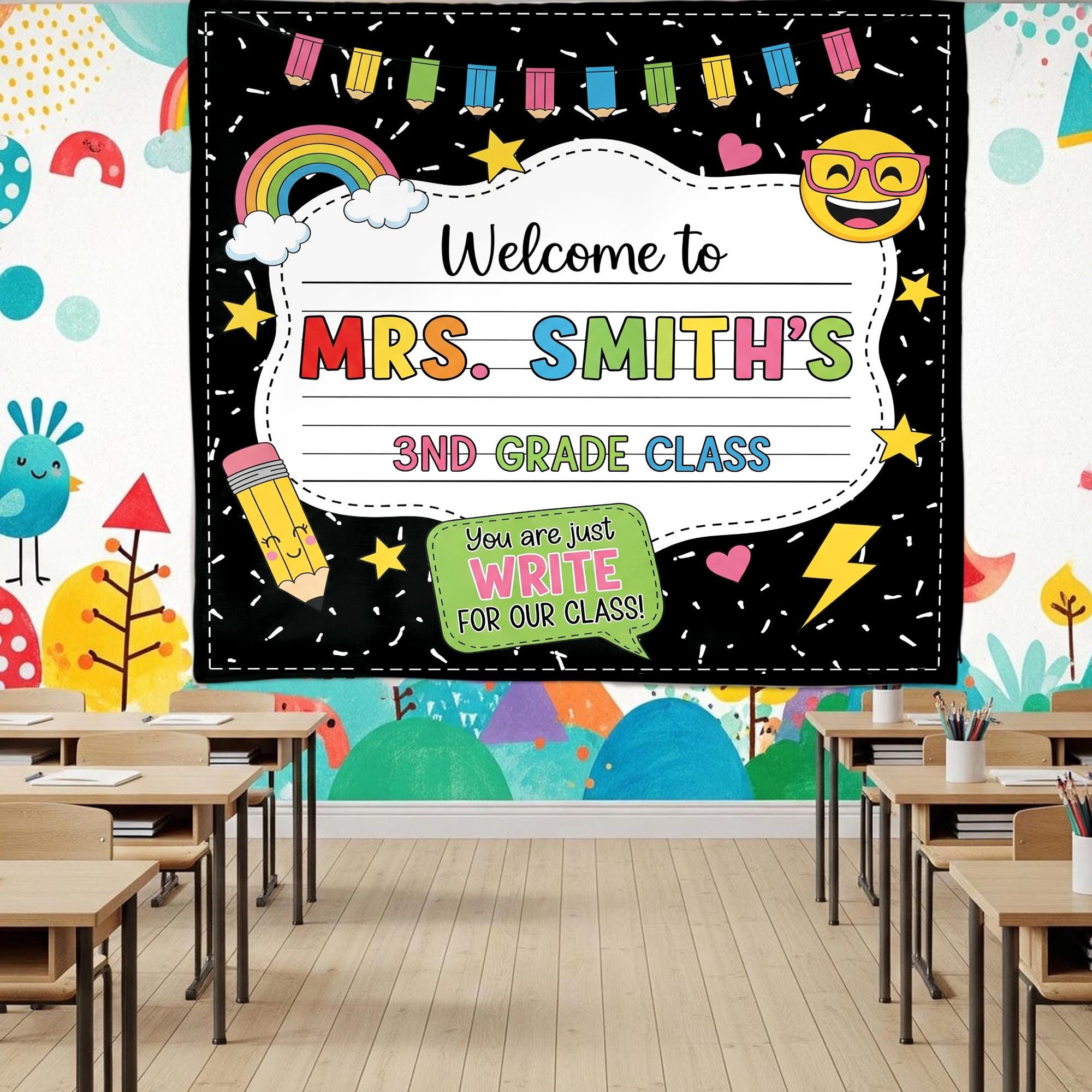 Custom Grade Classroom Tapestry, Welcome Back Teacher Banner, Personalized Class Sign, Cute School Wall Decor, Back to School Art