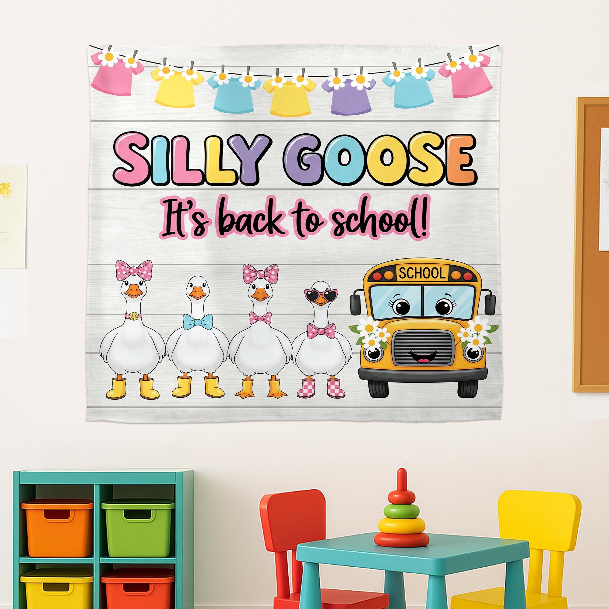 Funny Silly Goose Back to School Tapestry, Classroom Decor, Duck School Banner, Teacher Wall Art, Preschool Welcome Sign
