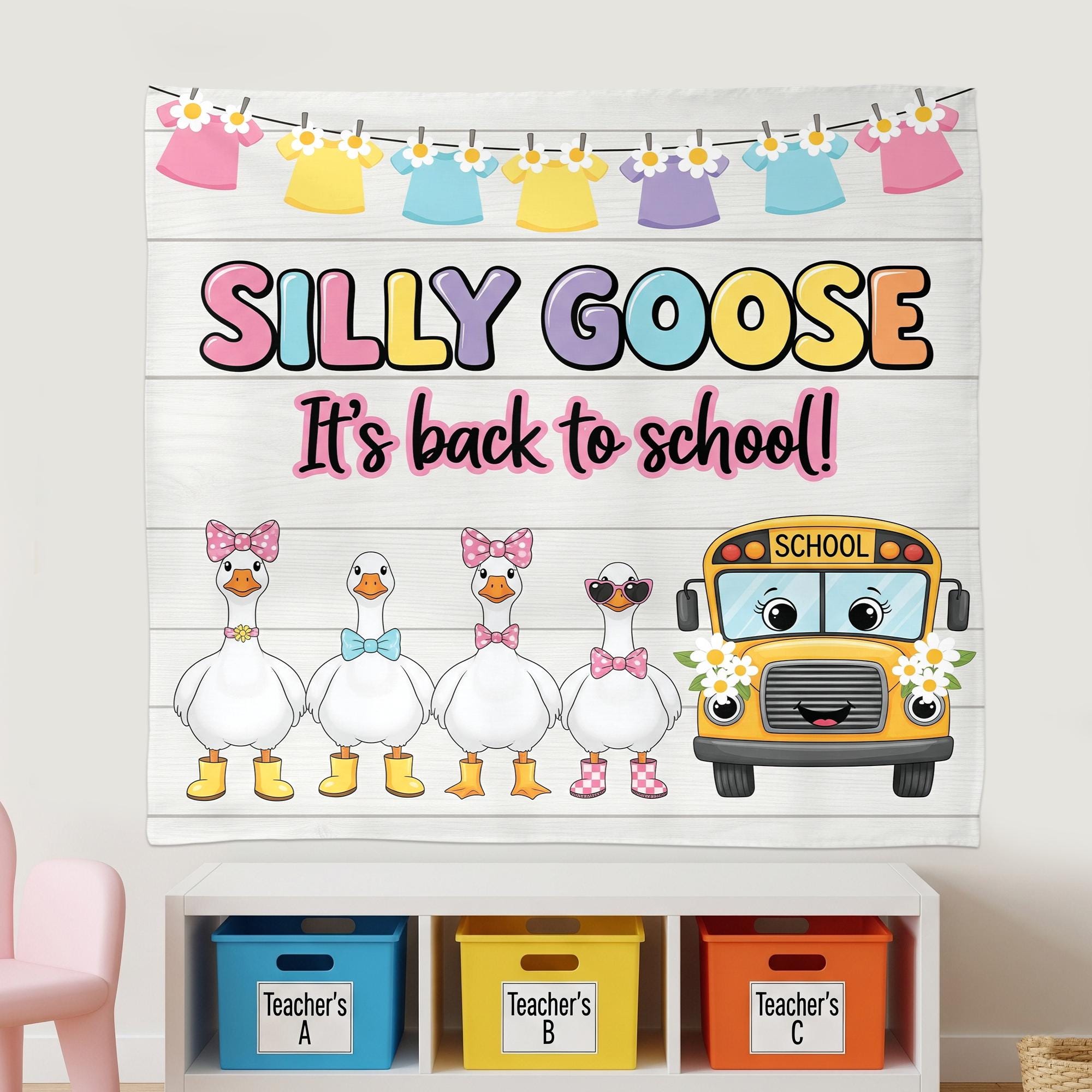 Funny Silly Goose Back to School Tapestry, Classroom Decor, Duck School Banner, Teacher Wall Art, Preschool Welcome Sign