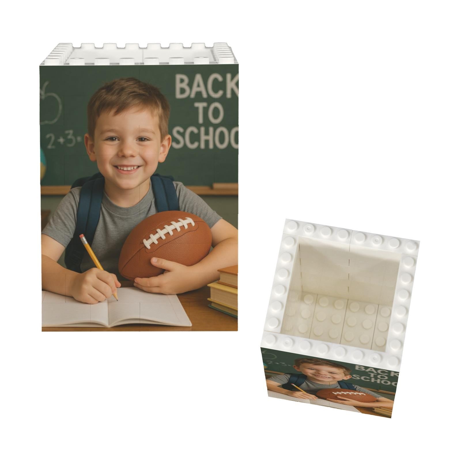 Custom Photo Football Pencil Holder, Kid First Day of School Keepsake, Brick Pen Organizer, Personalized Desk Gift for Football Lovers