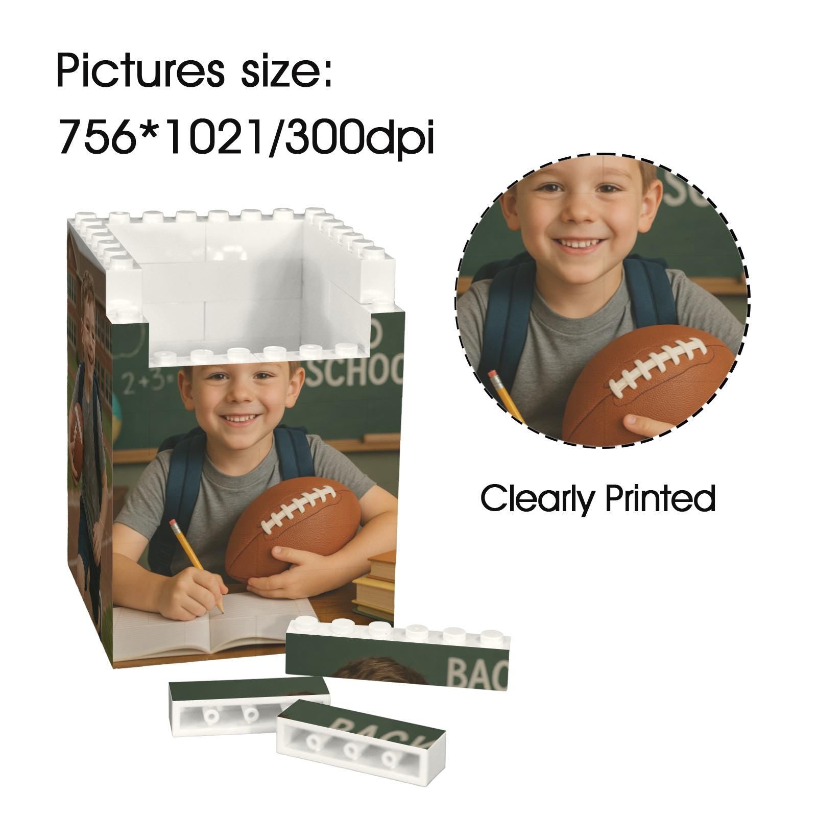 Custom Photo Football Pencil Holder, Kid First Day of School Keepsake, Brick Pen Organizer, Personalized Desk Gift for Football Lovers