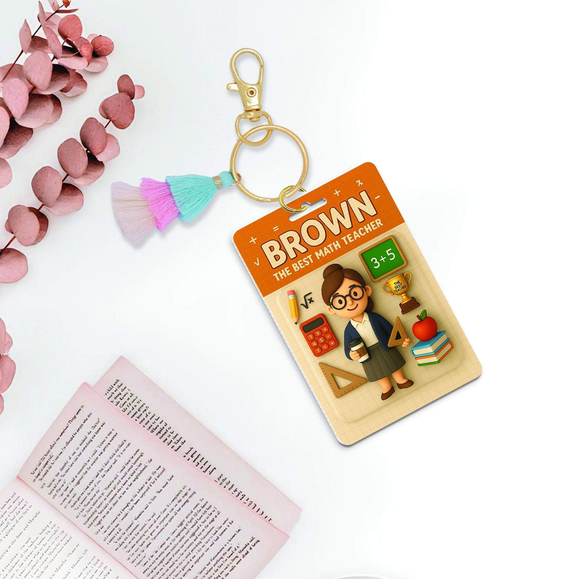 Custom Teacher Keychain, Personalized Photo Key Ring, Math Teacher Gift, Back to School Keychain, Teacher Appreciation Accessory