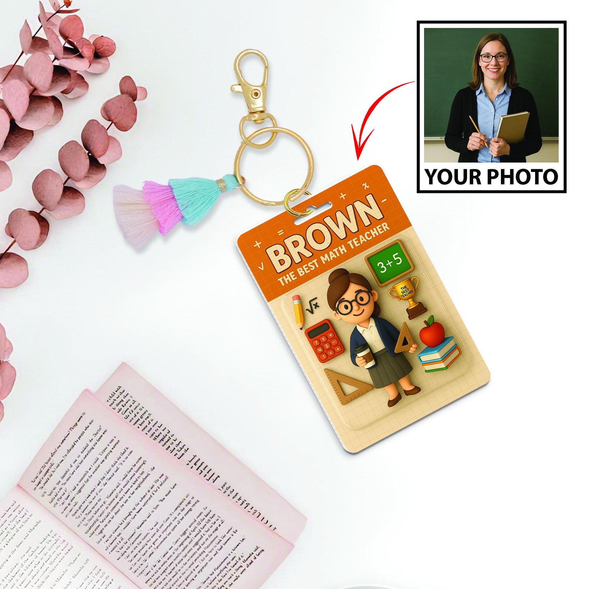 Custom Teacher Keychain, Personalized Photo Key Ring, Math Teacher Gift, Back to School Keychain, Teacher Appreciation Accessory