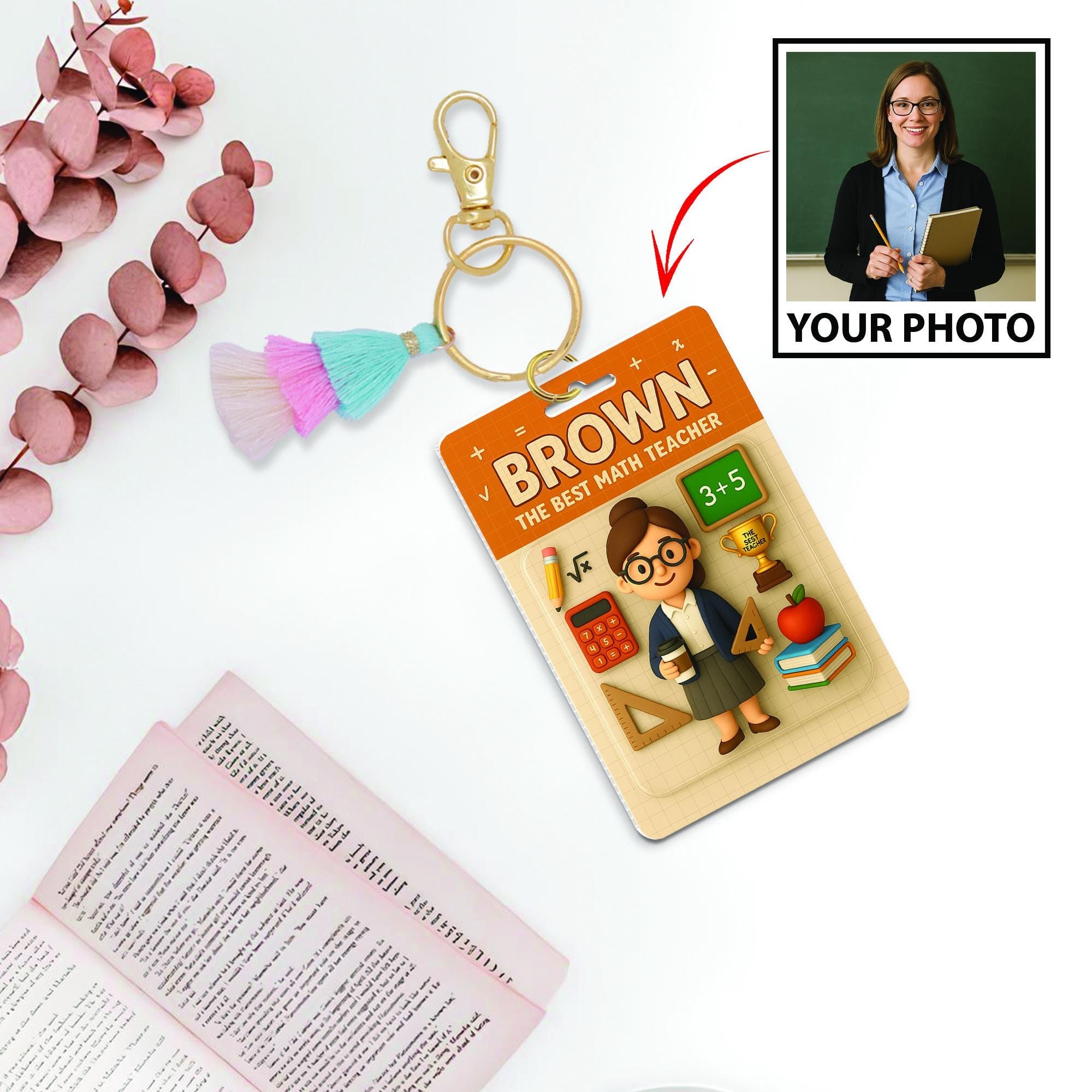 Custom Teacher Keychain, Personalized Photo Key Ring, Math Teacher Gift, Back to School Keychain, Teacher Appreciation Accessory