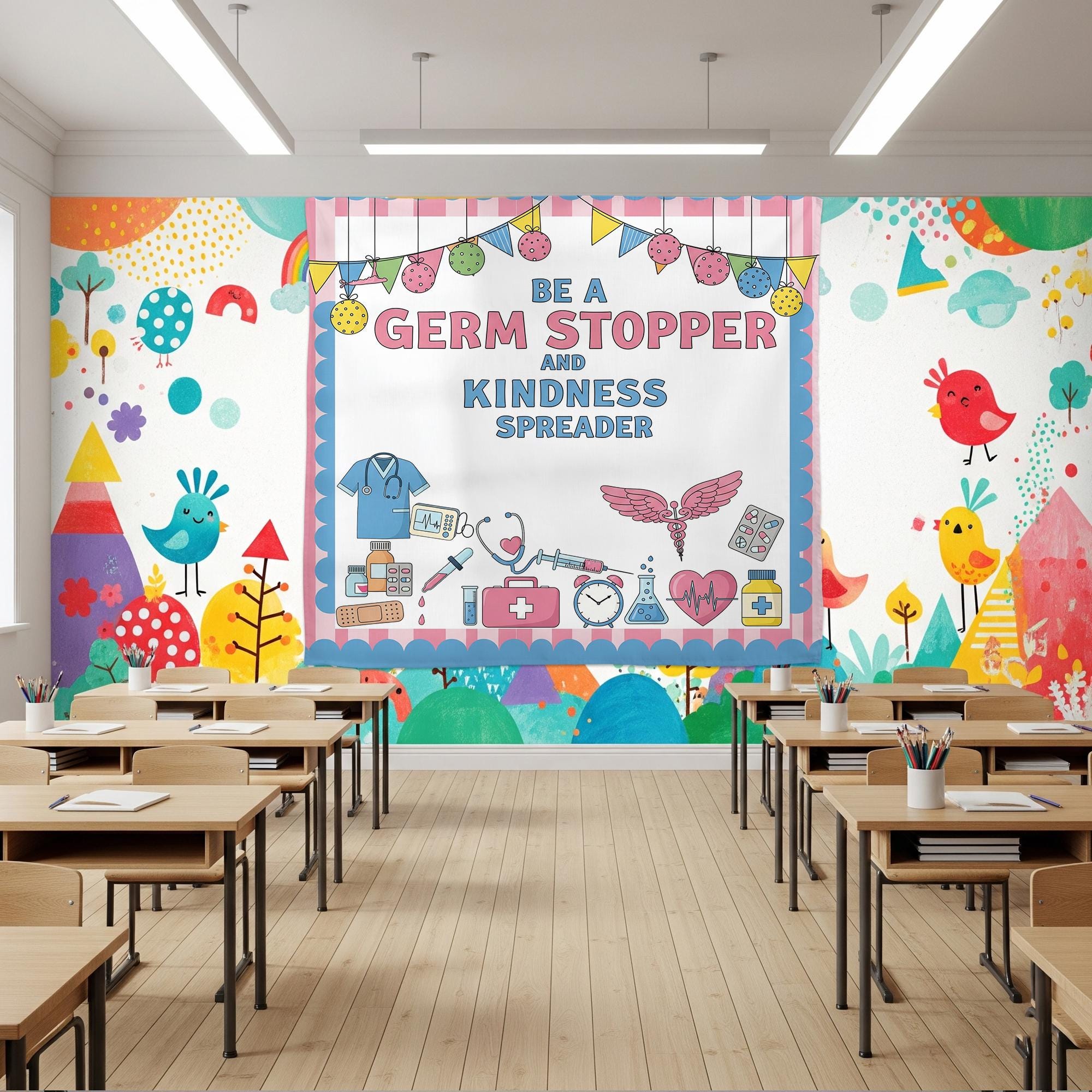 Be a Germ Stopper Kindness Spreader Wall Tapestry – Nurse Office or Classroom Decor – Medical Theme Banner, School Nurse Decor