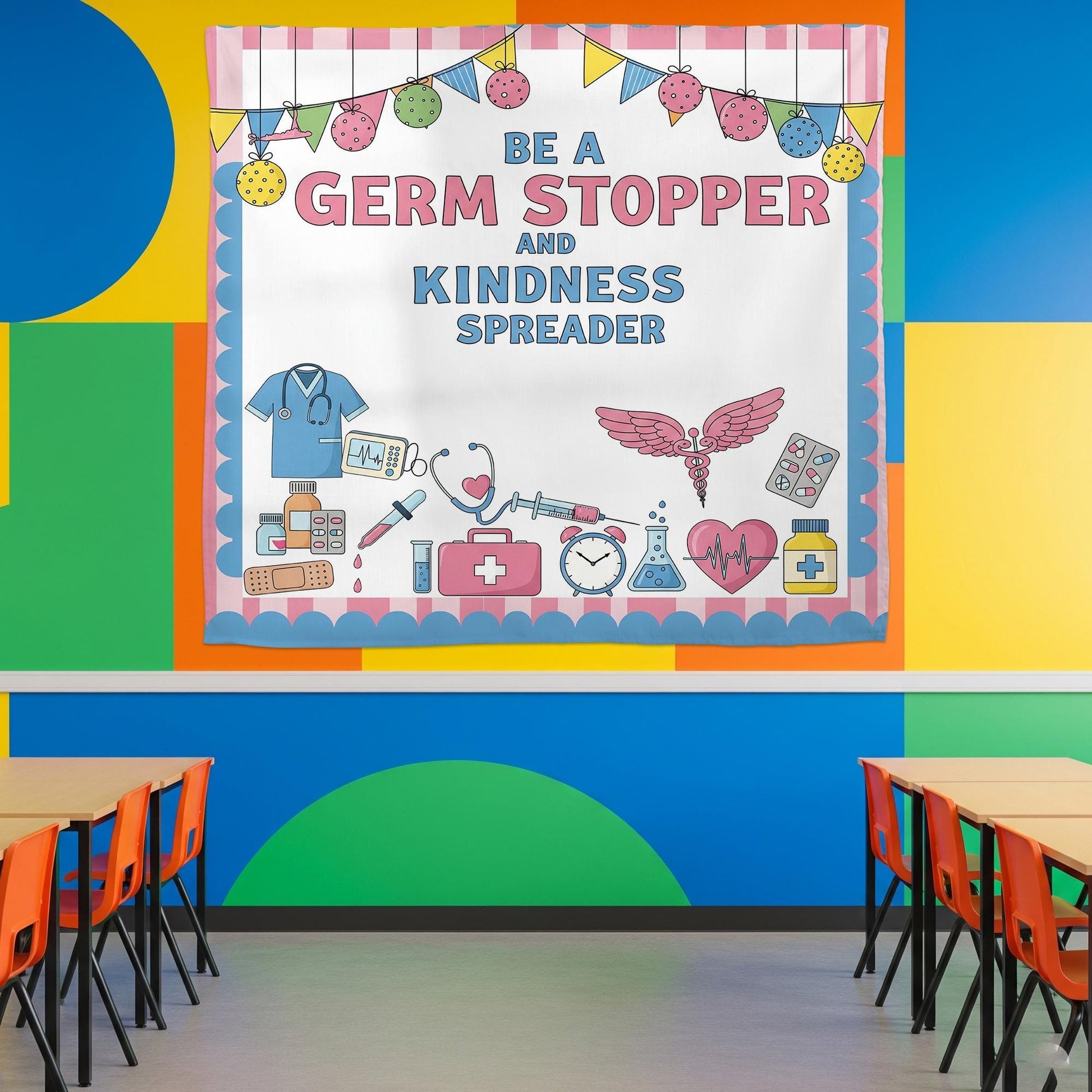 Be a Germ Stopper Kindness Spreader Wall Tapestry – Nurse Office or Classroom Decor – Medical Theme Banner, School Nurse Decor