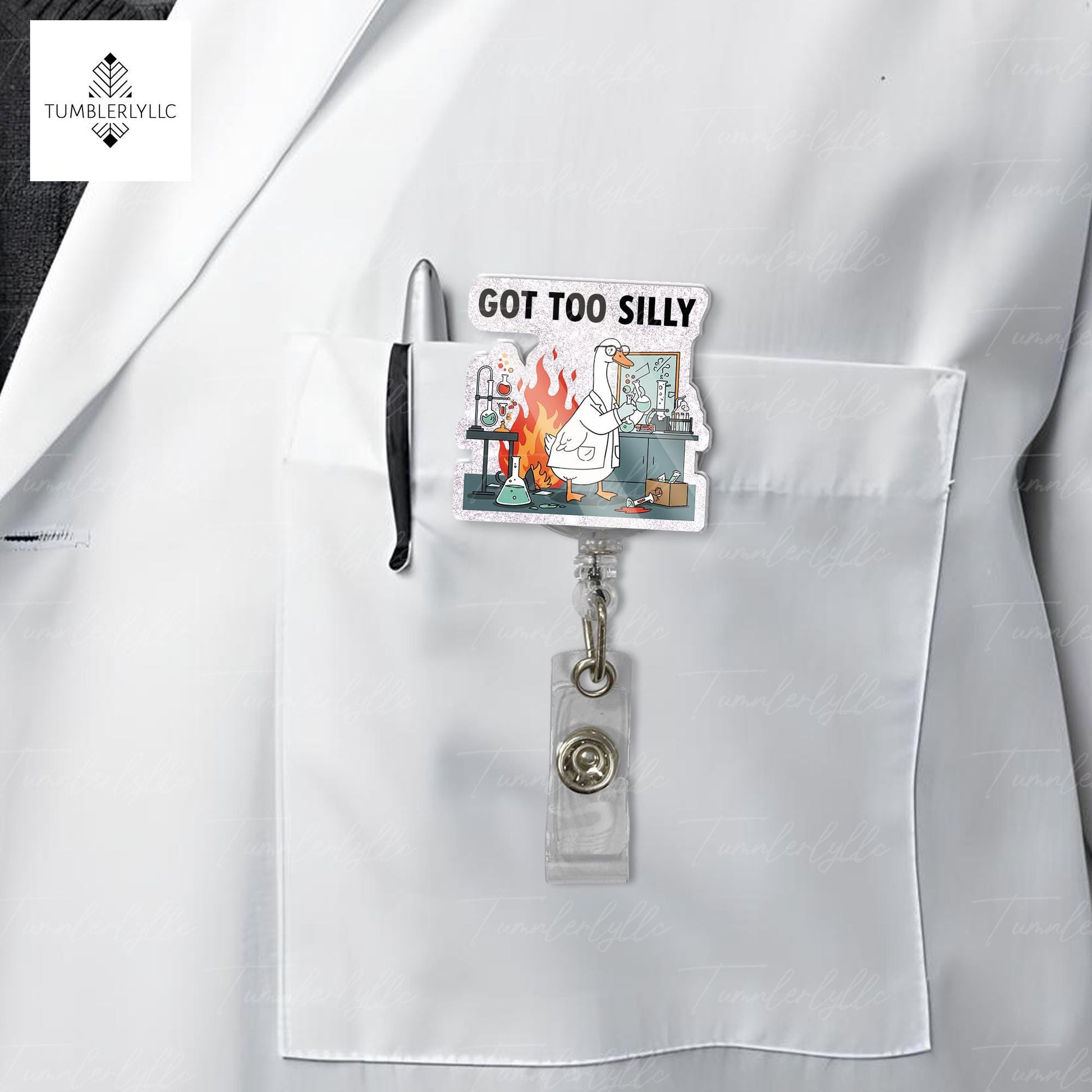 Funny Silly Laboratory Technician Goose Badge Reel, Lab Tech ID HOLDER, Got Too Silly Scientist Badge Reel accessories, Goose Badge Reel