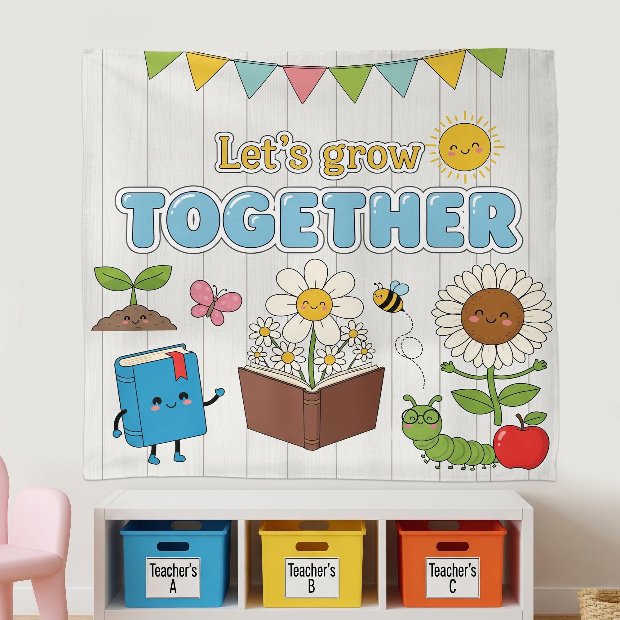 Let's Grow Together Classroom Tapestry, Cute Teacher Wall Decor, Growth Mindset Banner, Back to School Sign, Preschool Wall Art