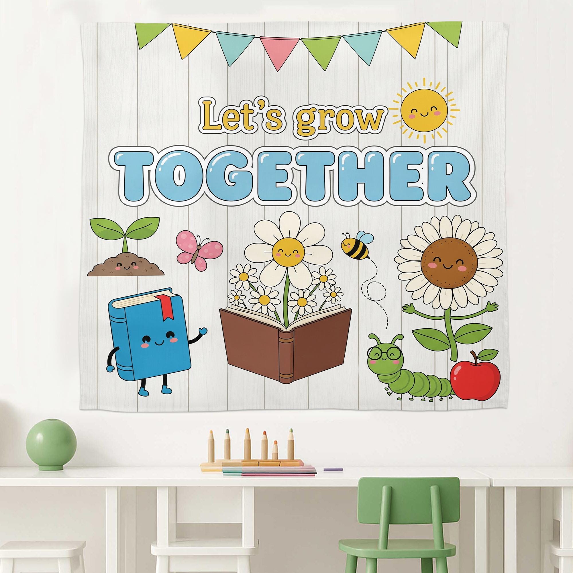 Let's Grow Together Classroom Tapestry, Cute Teacher Wall Decor, Growth Mindset Banner, Back to School Sign, Preschool Wall Art