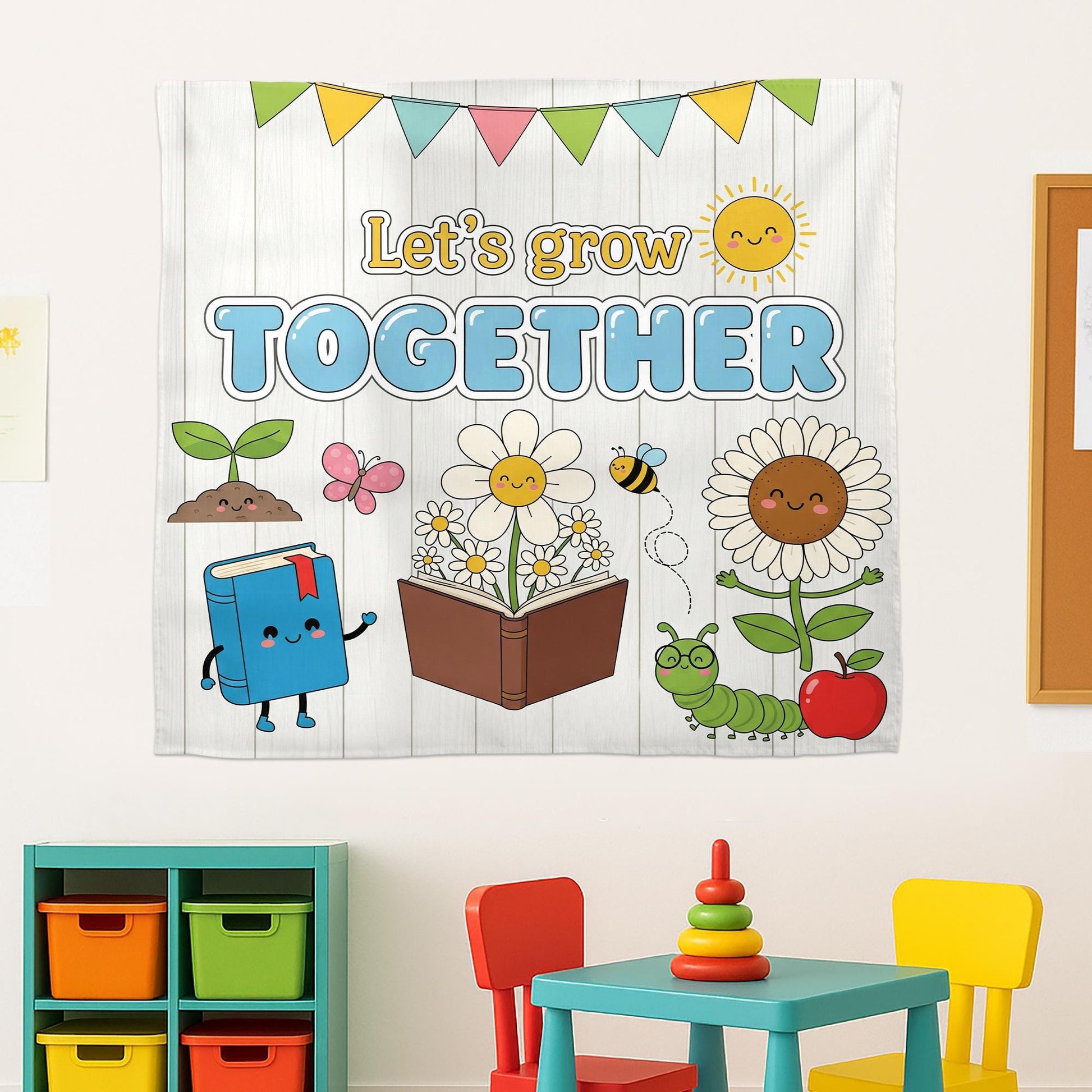 Let's Grow Together Classroom Tapestry, Cute Teacher Wall Decor, Growth Mindset Banner, Back to School Sign, Preschool Wall Art