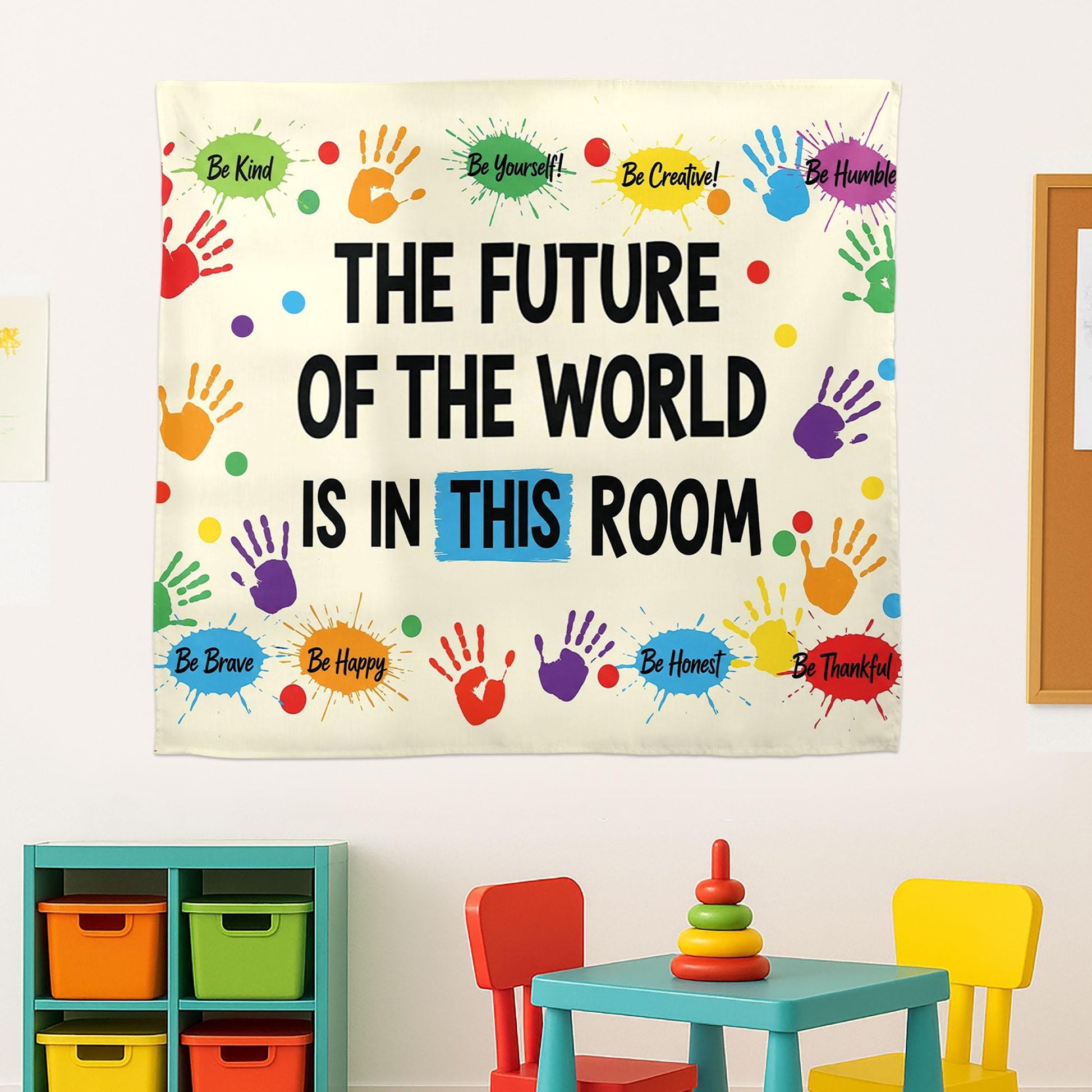 Inspirational Classroom Tapestry, Future of the World Quote Banner, Motivational Teacher Wall Decor, School Handprint Poster