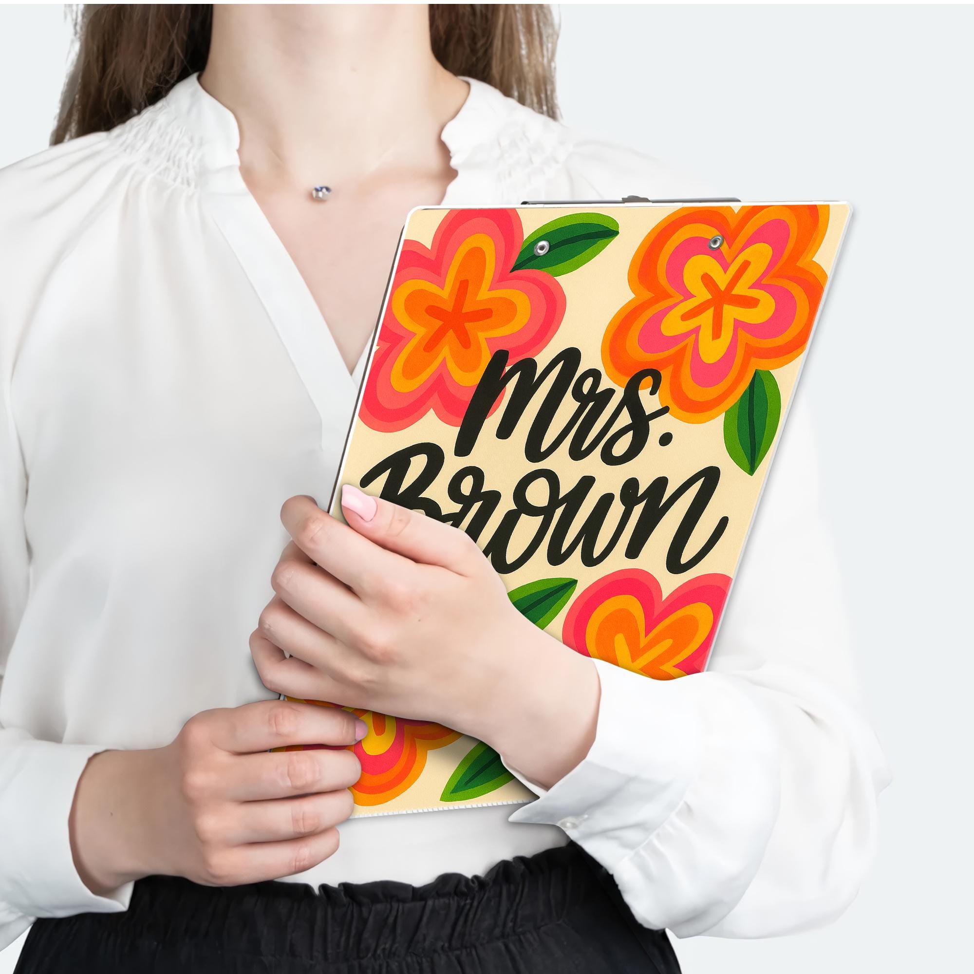 Custom Teacher Clipboard – Retro Floral Design with Personalized Name – Fun Back to School Gift for Teachers, Educators, Classroom Accessory