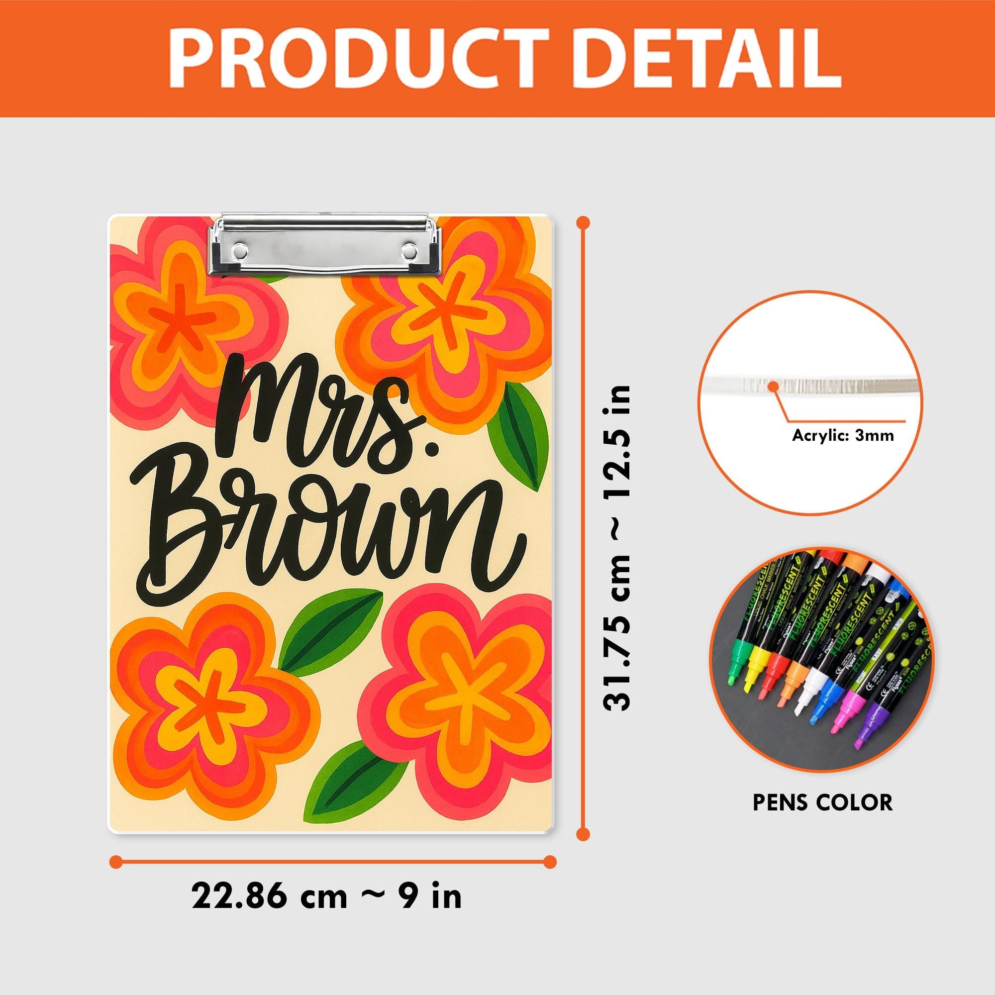 Custom Teacher Clipboard – Retro Floral Design with Personalized Name – Fun Back to School Gift for Teachers, Educators, Classroom Accessory