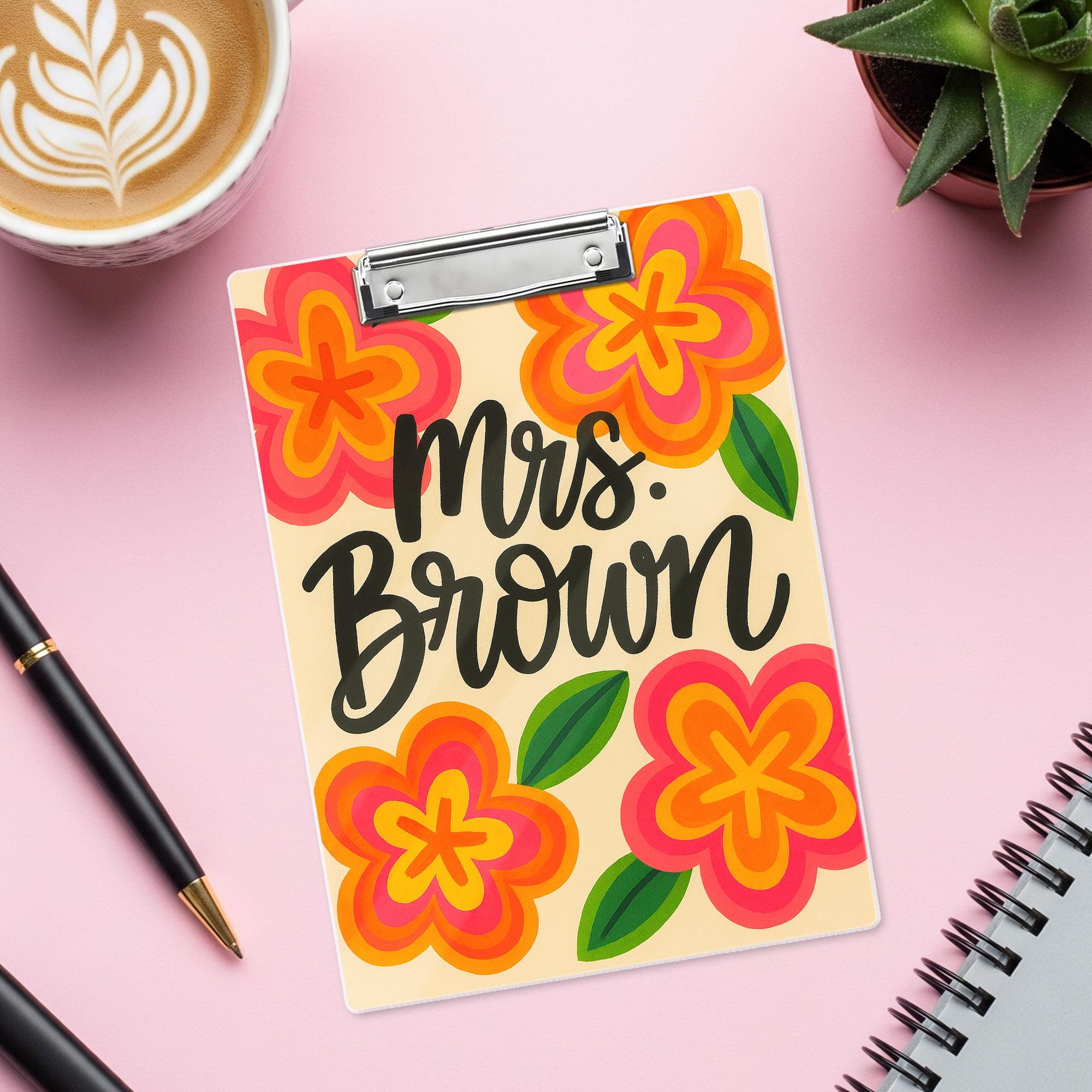 Custom Teacher Clipboard – Retro Floral Design with Personalized Name – Fun Back to School Gift for Teachers, Educators, Classroom Accessory