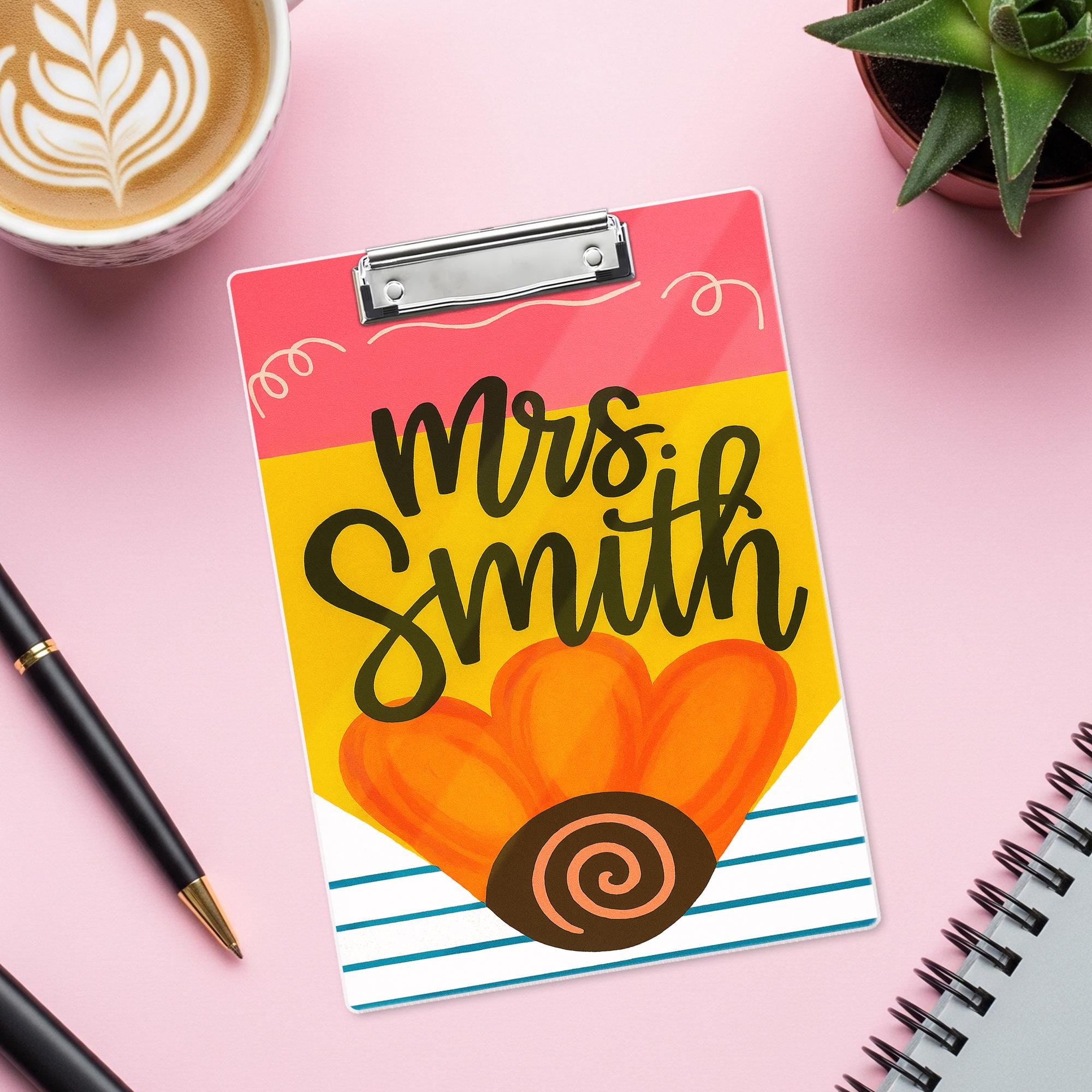 Personalized Teacher Clipboard – Cute Pencil Design with Custom Name for Teachers, Educators, Fun and Colorful Back to School Classroom Gift