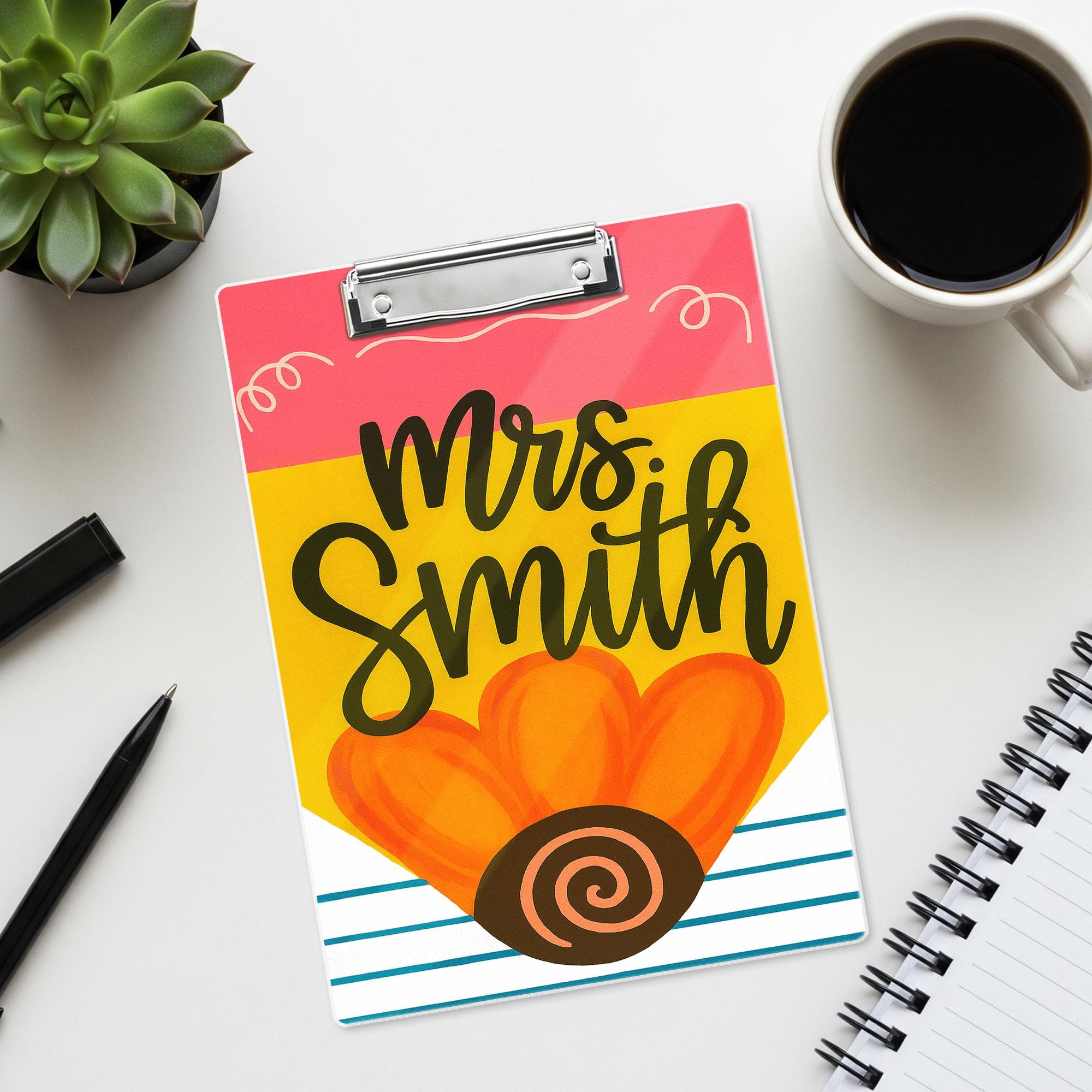 Personalized Teacher Clipboard – Cute Pencil Design with Custom Name for Teachers, Educators, Fun and Colorful Back to School Classroom Gift