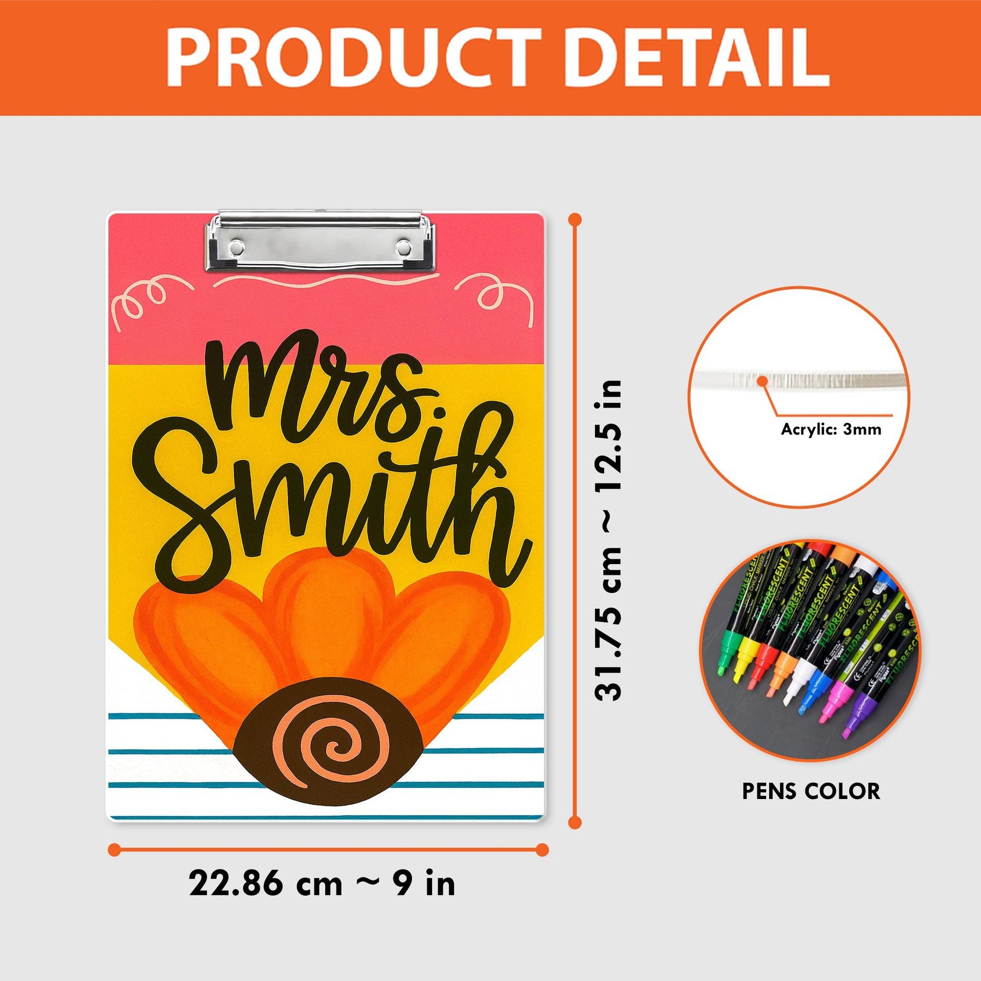 Personalized Teacher Clipboard – Cute Pencil Design with Custom Name for Teachers, Educators, Fun and Colorful Back to School Classroom Gift