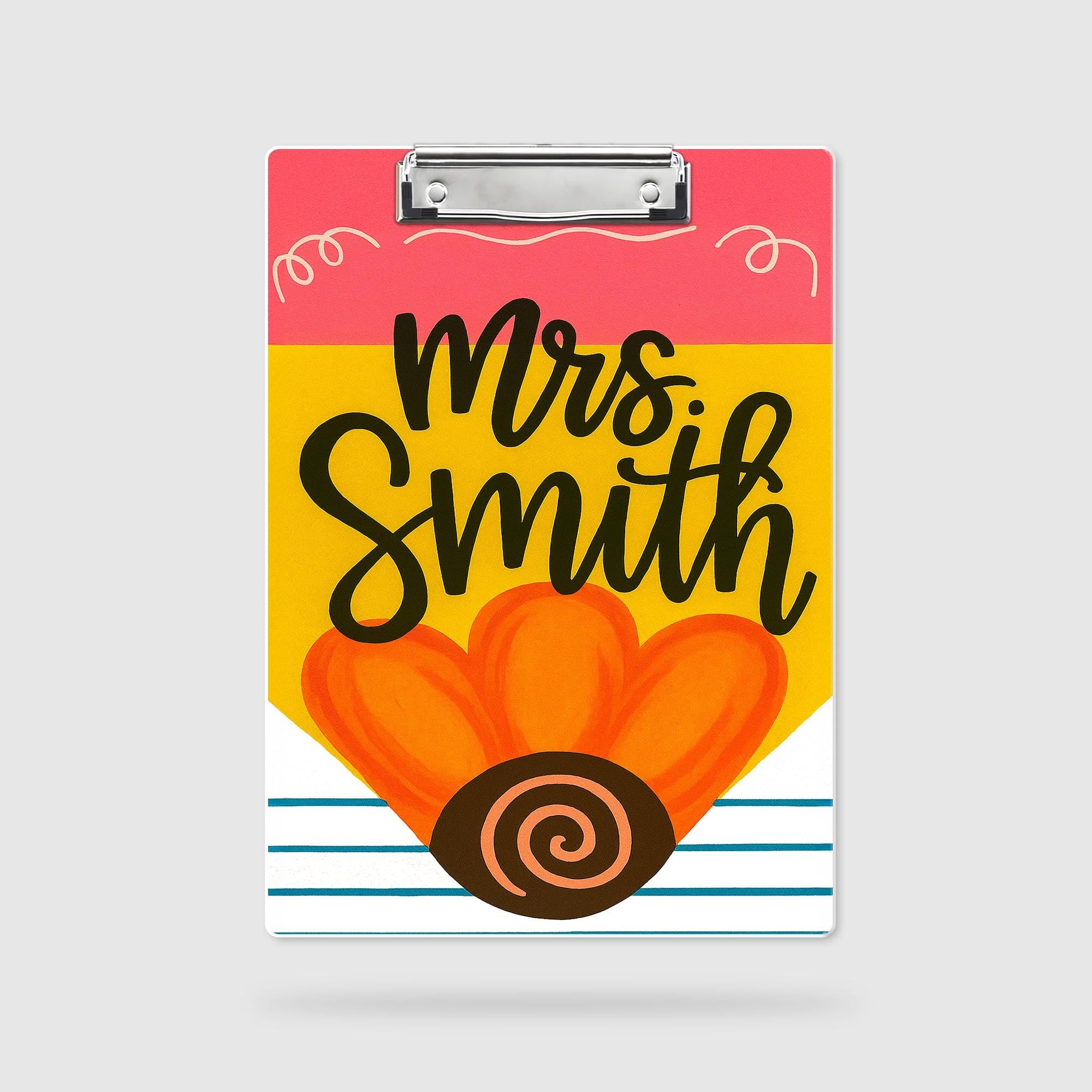 Personalized Teacher Clipboard – Cute Pencil Design with Custom Name for Teachers, Educators, Fun and Colorful Back to School Classroom Gift