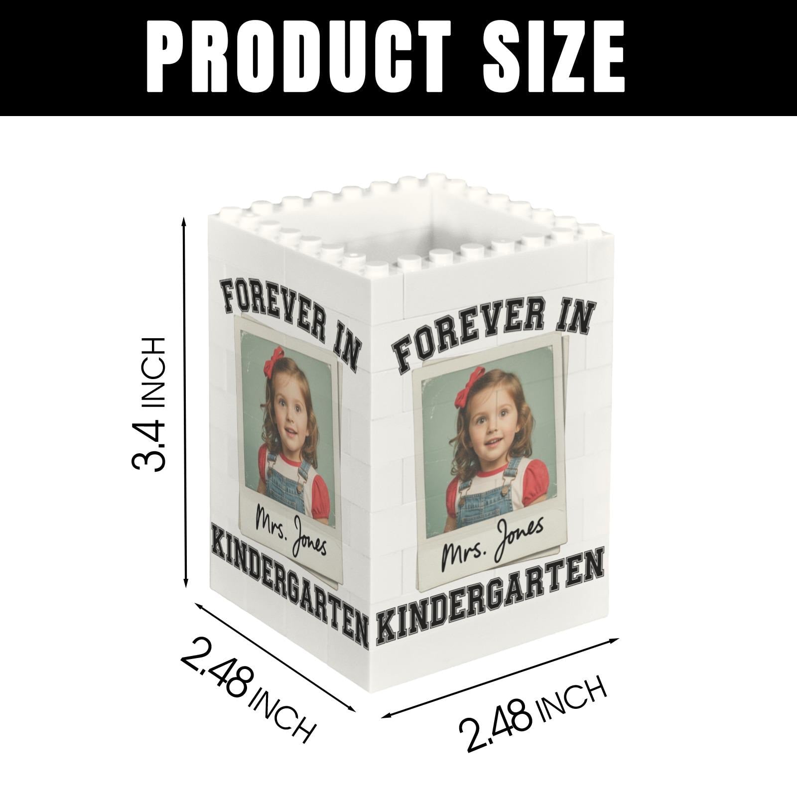 Custom Teacher Brick Pencil Holder, Forever in Kindergarten Gift - Personalized Photo Desk Organizer - End of Year Teacher Appreciation Gift
