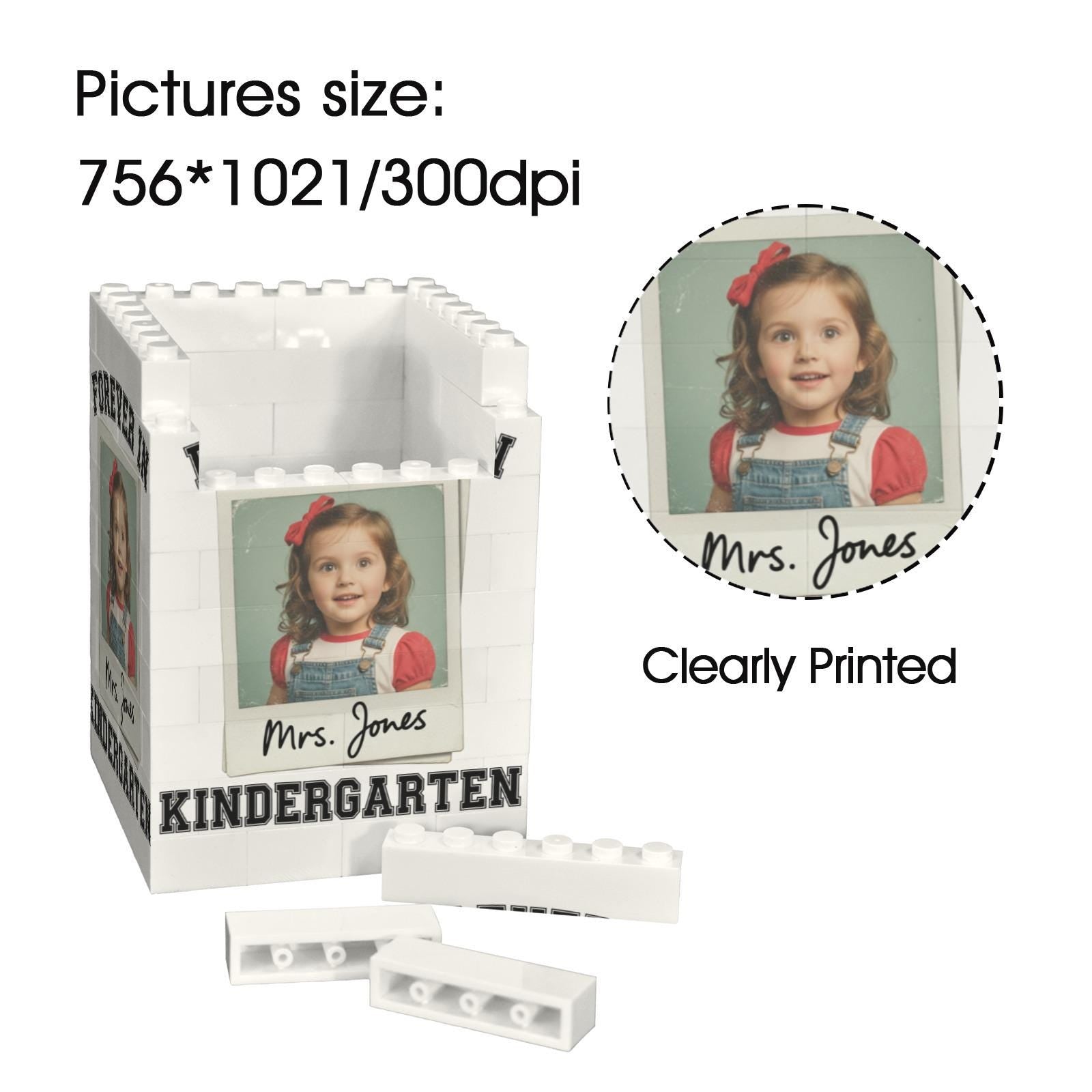 Custom Teacher Brick Pencil Holder, Forever in Kindergarten Gift - Personalized Photo Desk Organizer - End of Year Teacher Appreciation Gift