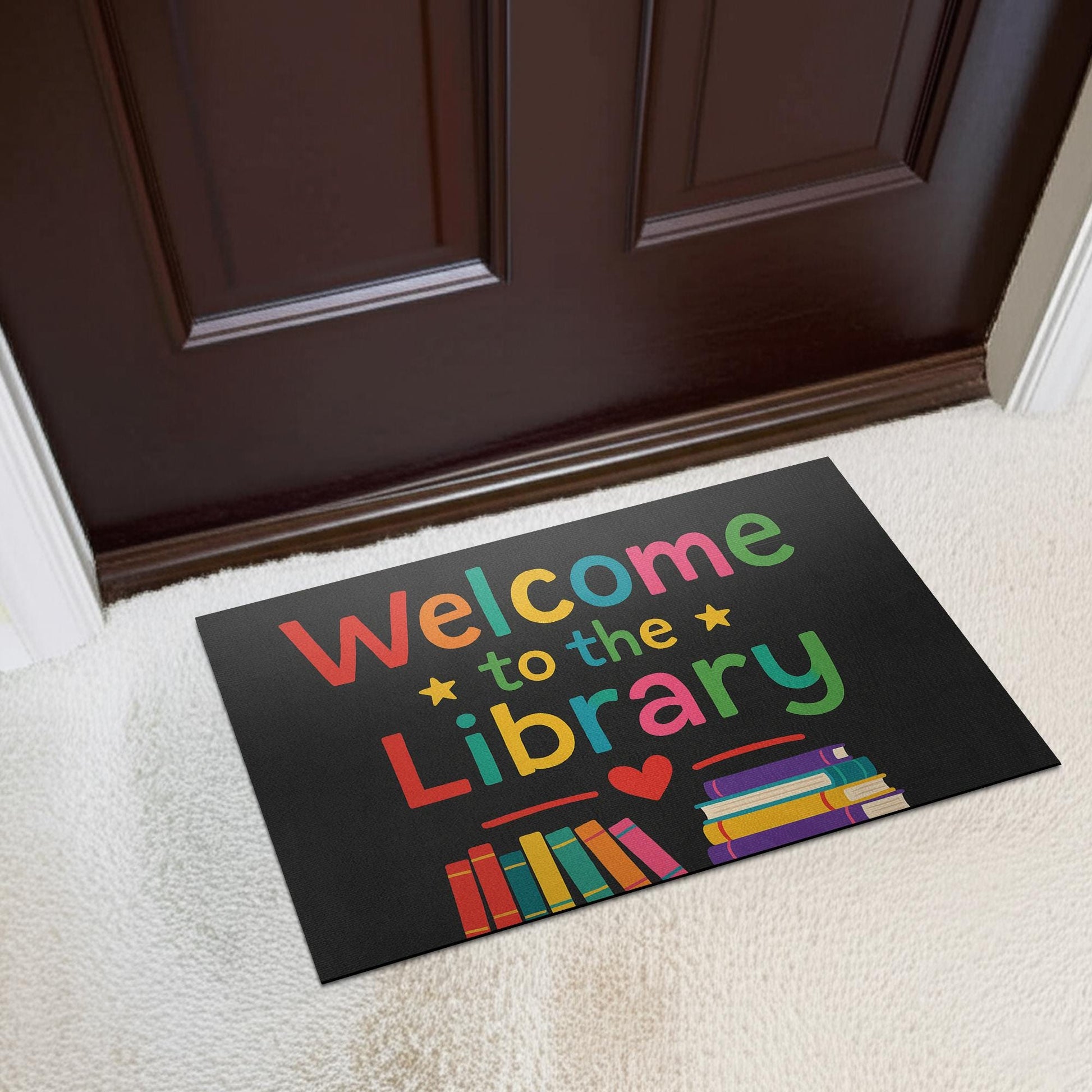 Welcome to the Library Doormat, School Library Rug, Colorful Book Mat, Reading Corner Decor, Librarian Gift, Classroom Entry Rug
