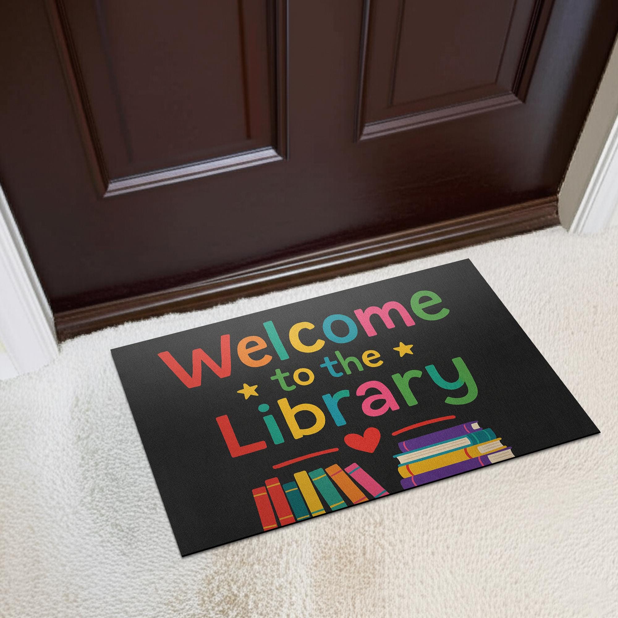 Welcome to the Library Doormat, School Library Rug, Colorful Book Mat, Reading Corner Decor, Librarian Gift, Classroom Entry Rug