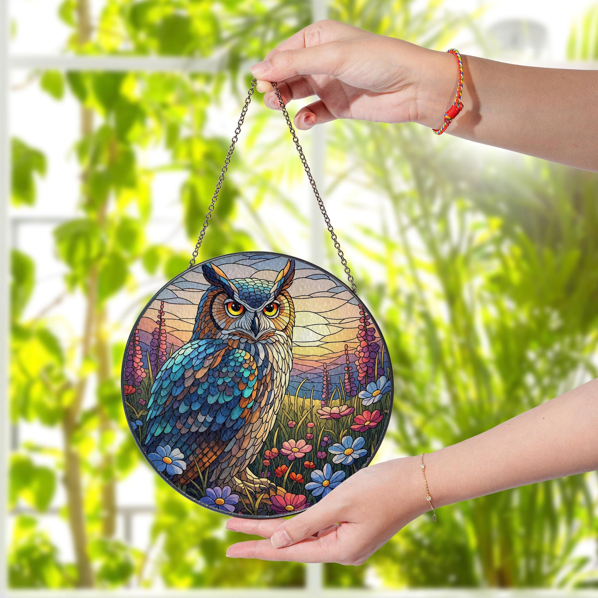 Owl Faux Stained Glass Suncatcher | Colorful Bird Window Hanging | Nature Lover Gift | Woodland Animal Decor | Boho Sun Catcher Art