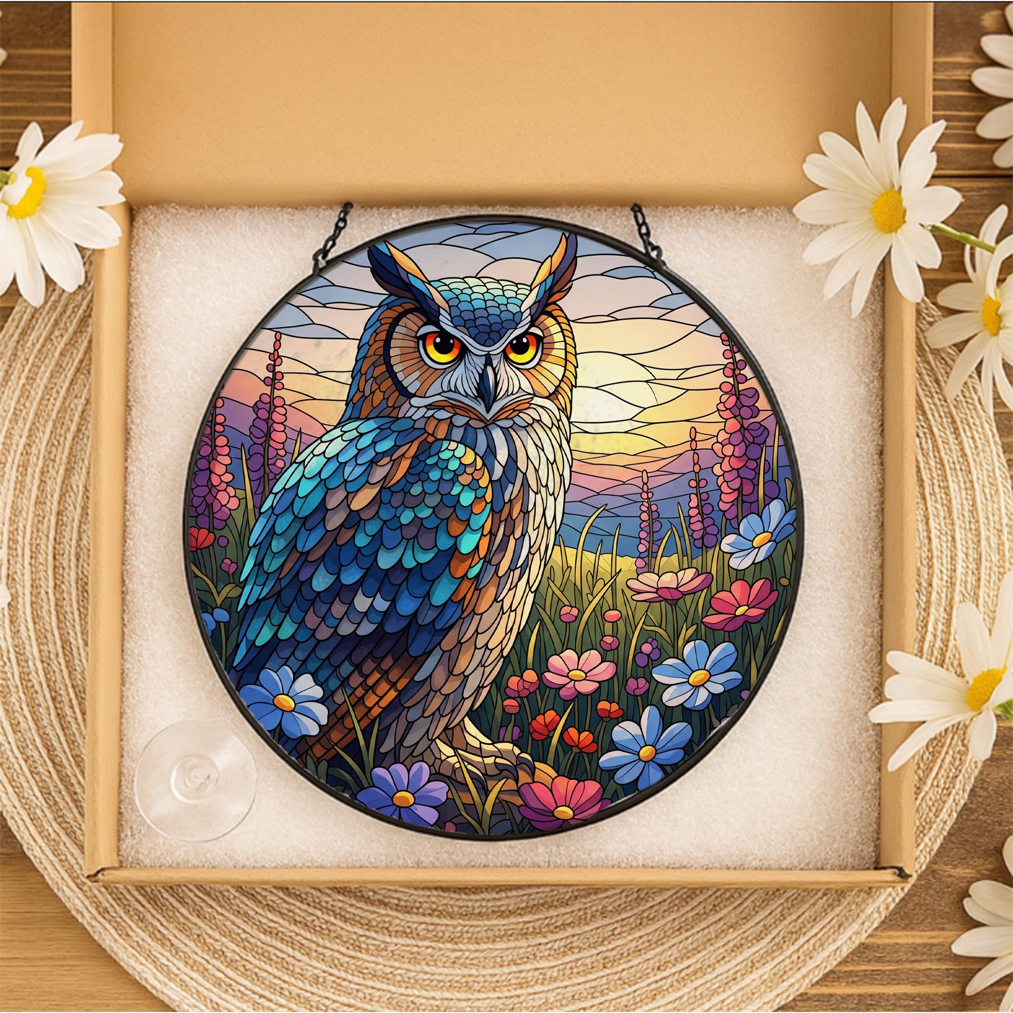 Owl Faux Stained Glass Suncatcher | Colorful Bird Window Hanging | Nature Lover Gift | Woodland Animal Decor | Boho Sun Catcher Art