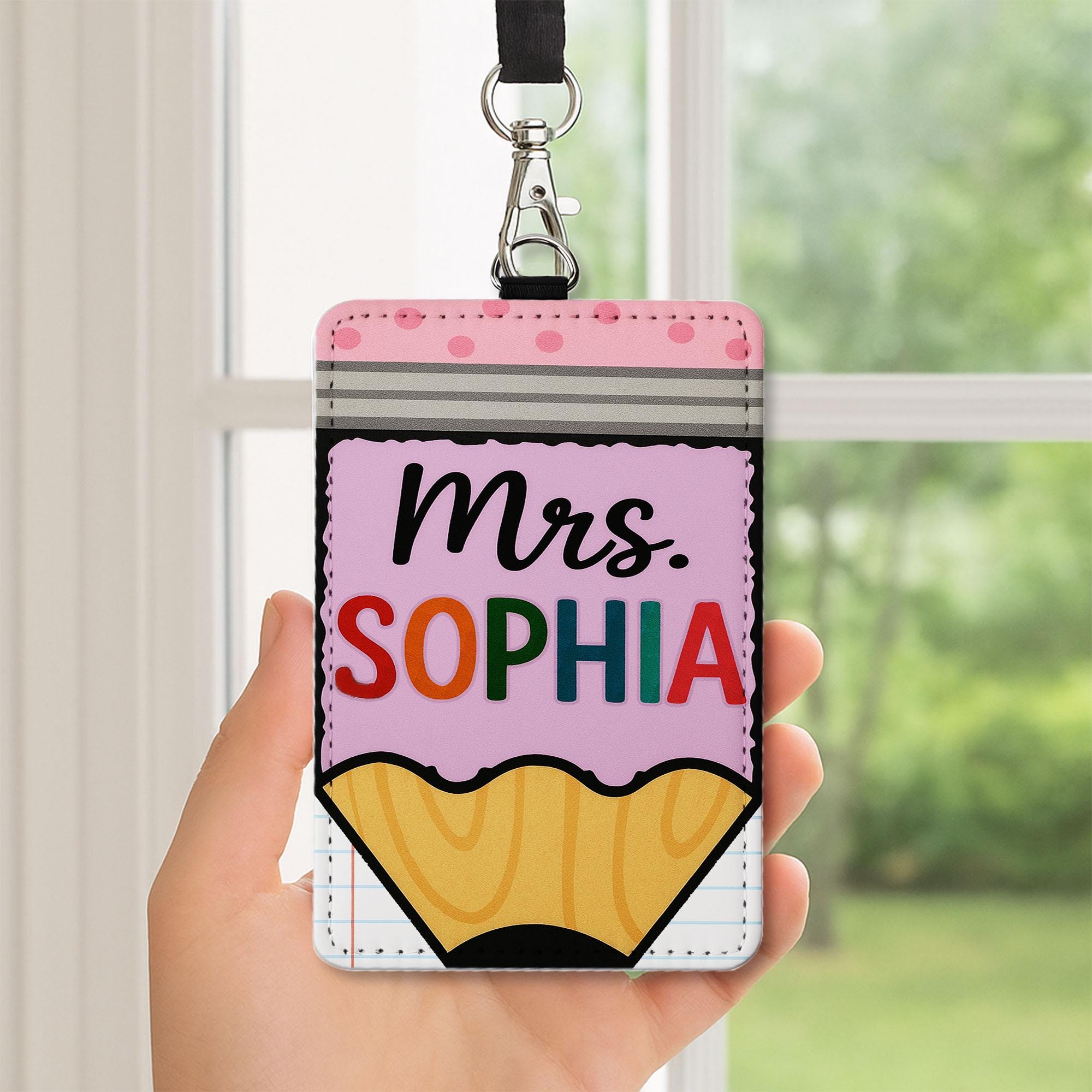 Personalized Teacher Badge, Teacher Name Tag, Pencil ID Holder, Custom Lanyard for Teachers, Cute School Badge Reel, Cute badge holder