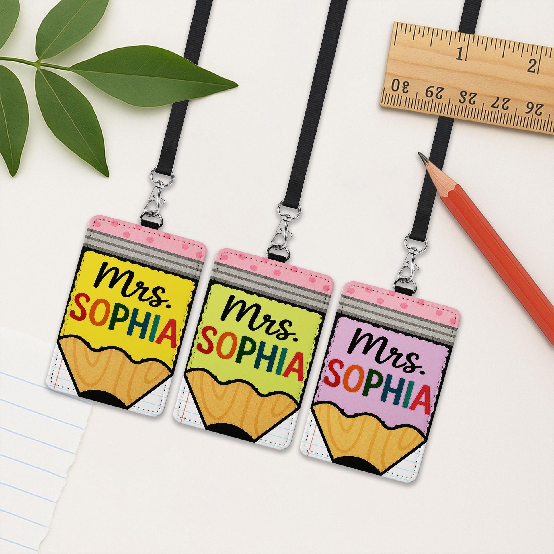 Personalized Teacher Badge, Teacher Name Tag, Pencil ID Holder, Custom Lanyard for Teachers, Cute School Badge Reel, Cute badge holder