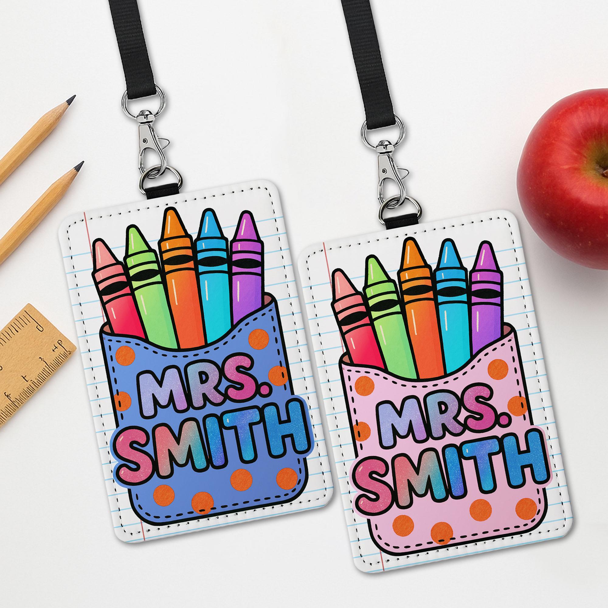 Teacher Badge Holder, Crayon Teacher ID Tag, Cute Name Badge for Classroom, Personalized Lanyard, Custom School Accessory, Cute  ID Tag