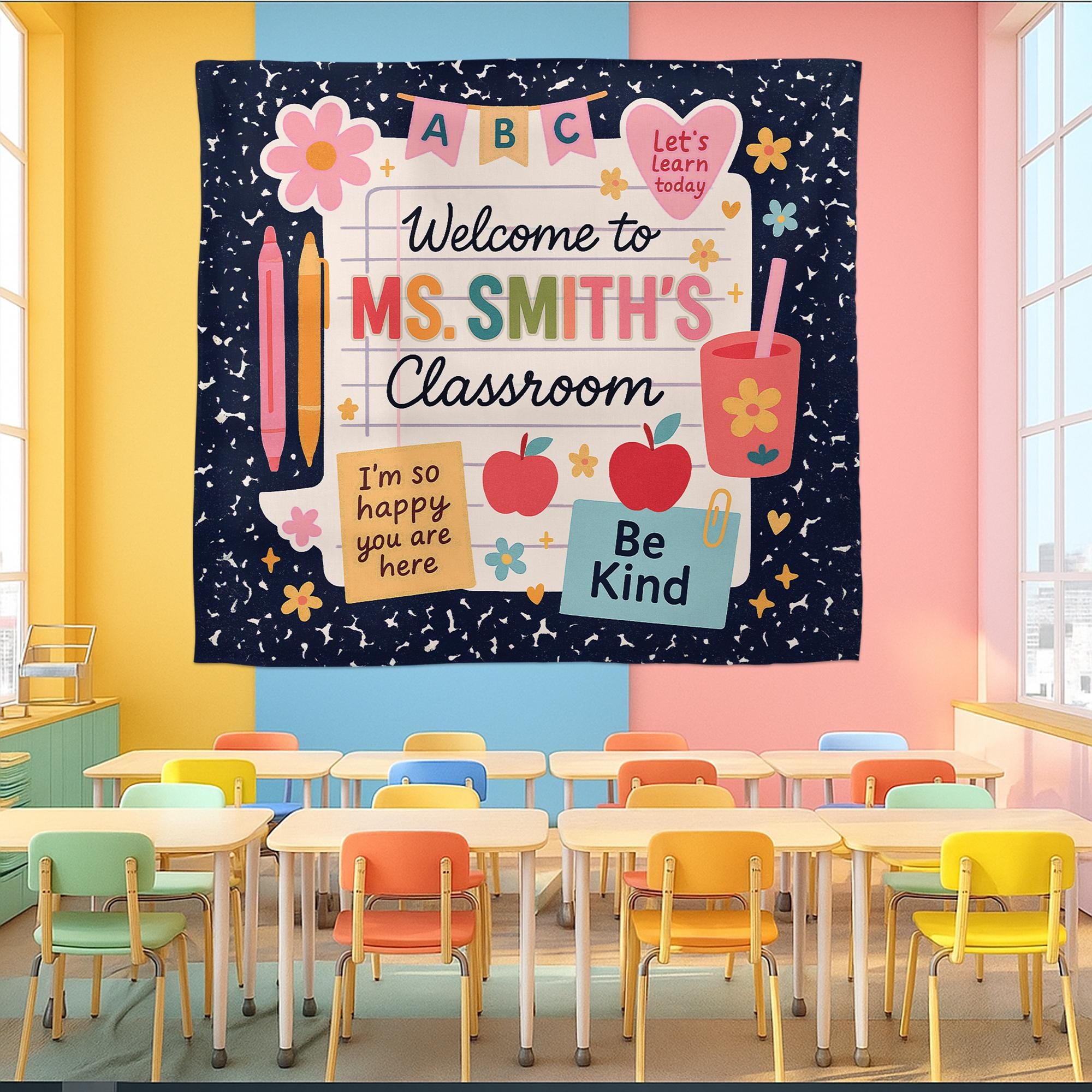 Welcome to Classroom Tapestry, Teacher Wall Decor, Kindergarten Backdrop, Be Kind Banner, Classroom Decoration, Back to school Cute Tapestry