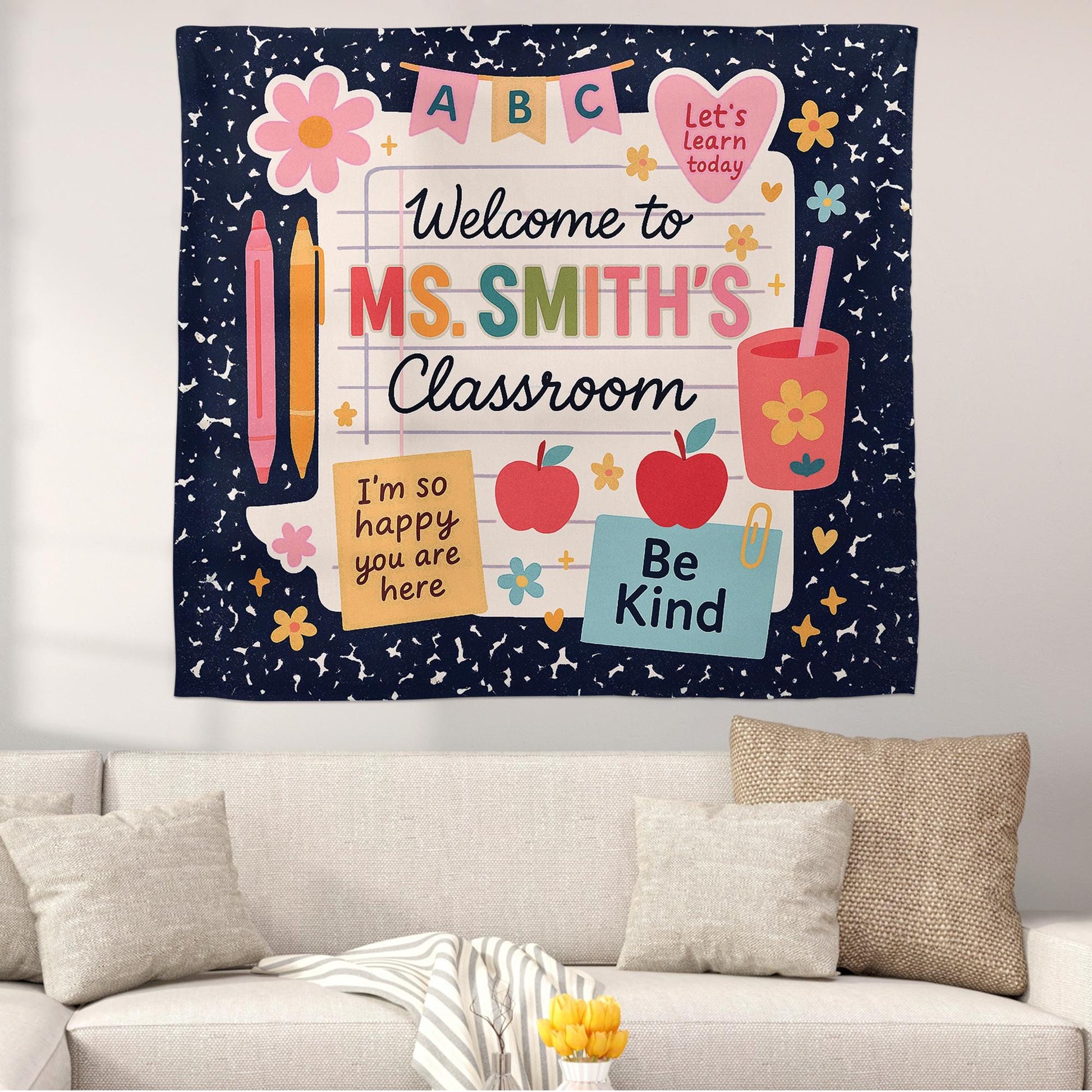 Welcome to Classroom Tapestry, Teacher Wall Decor, Kindergarten Backdrop, Be Kind Banner, Classroom Decoration, Back to school Cute Tapestry