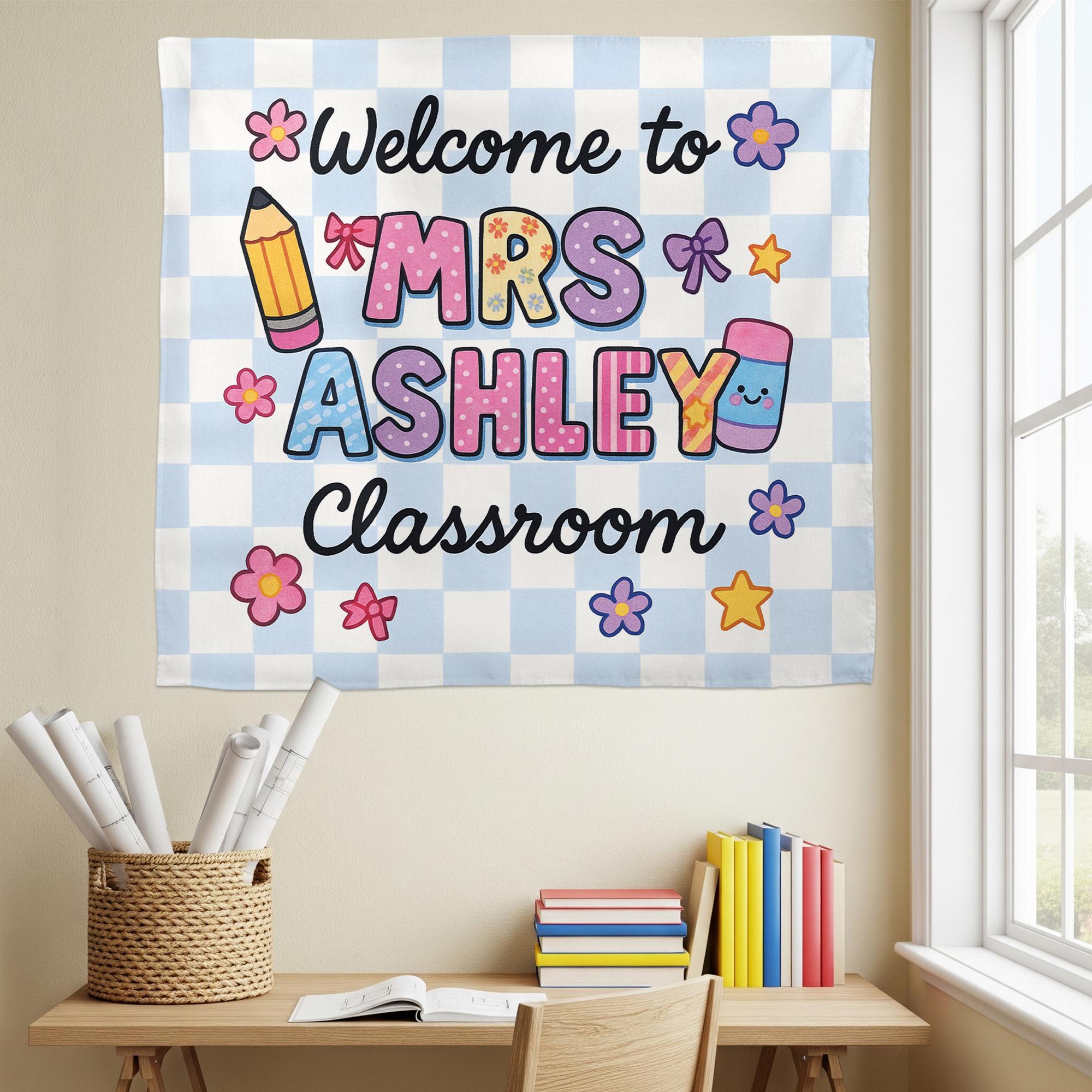 Personalized Classroom Tapestry, Welcome Banner for Teachers, Cute Wall Decor, Back to School Sign, Teacher Classroom Poster