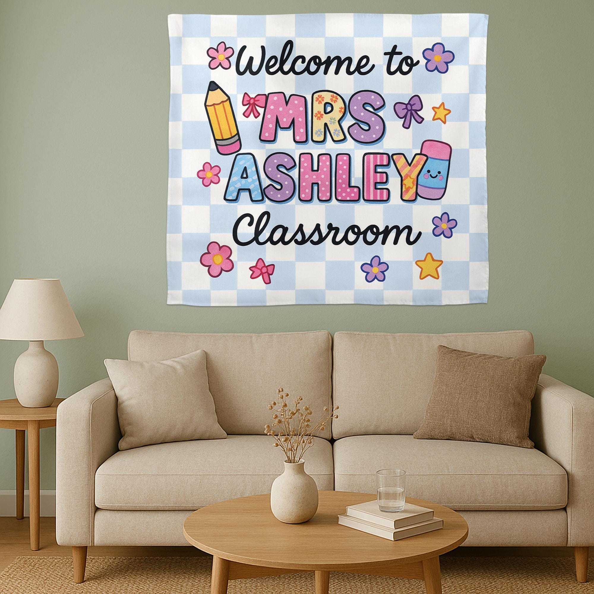 Personalized Classroom Tapestry, Welcome Banner for Teachers, Cute Wall Decor, Back to School Sign, Teacher Classroom Poster