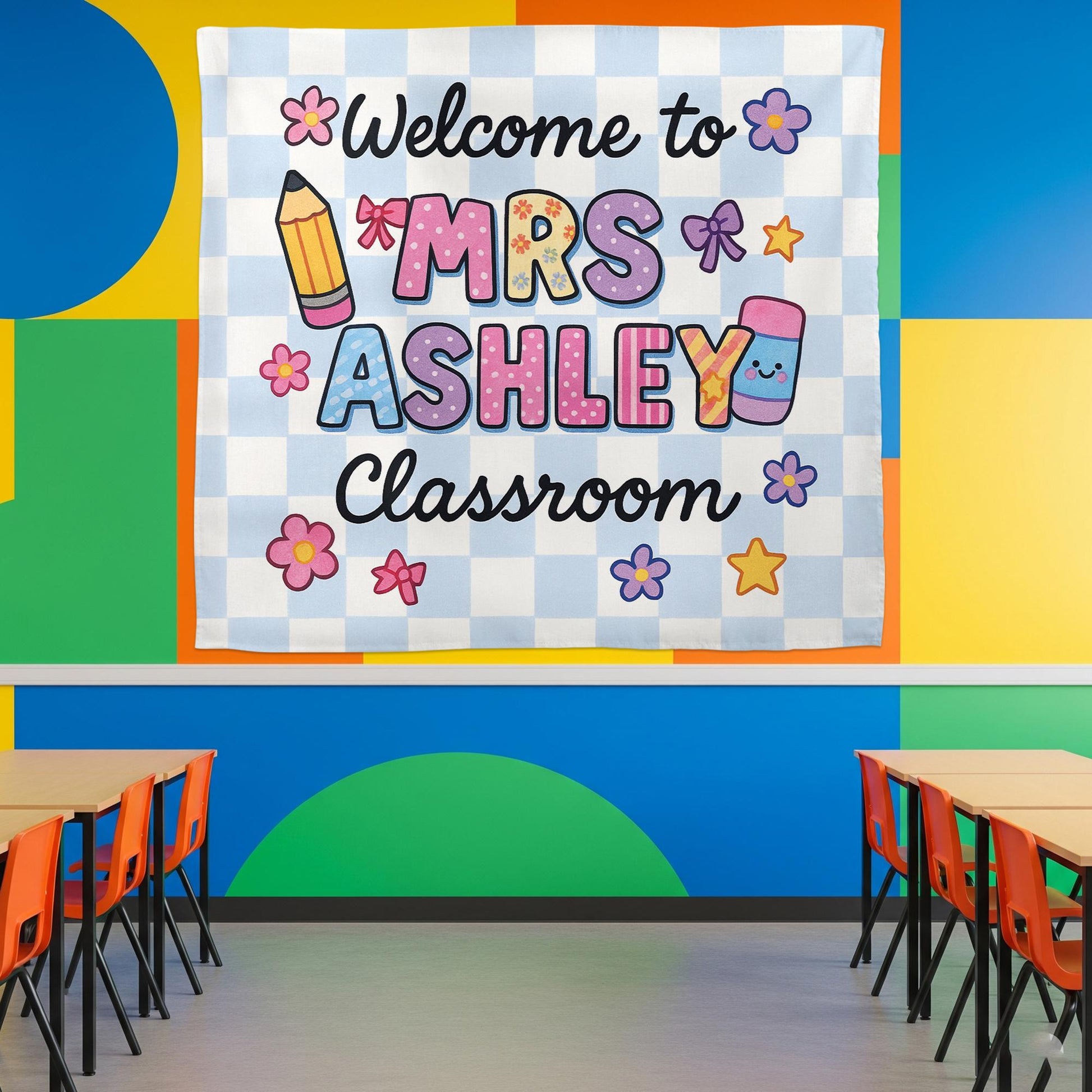 Personalized Classroom Tapestry, Welcome Banner for Teachers, Cute Wall Decor, Back to School Sign, Teacher Classroom Poster